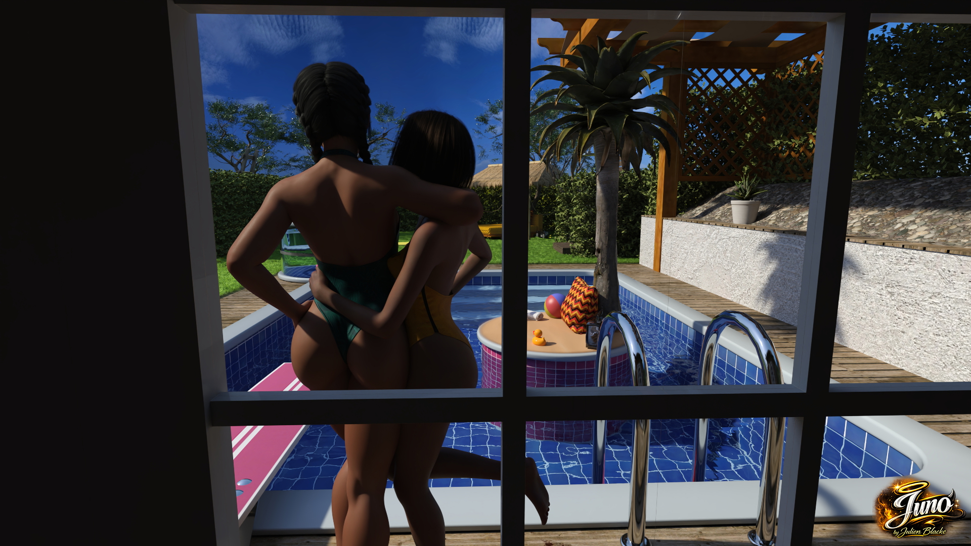 Juno’s Summer Sins — Page 4 POOLSIDE (Preview) Juno Original Original Character Pool Poolside Sunbathing Teasing Lesbian Lesbians Lesbian Sex Lesbian Couple Lesbian Kiss