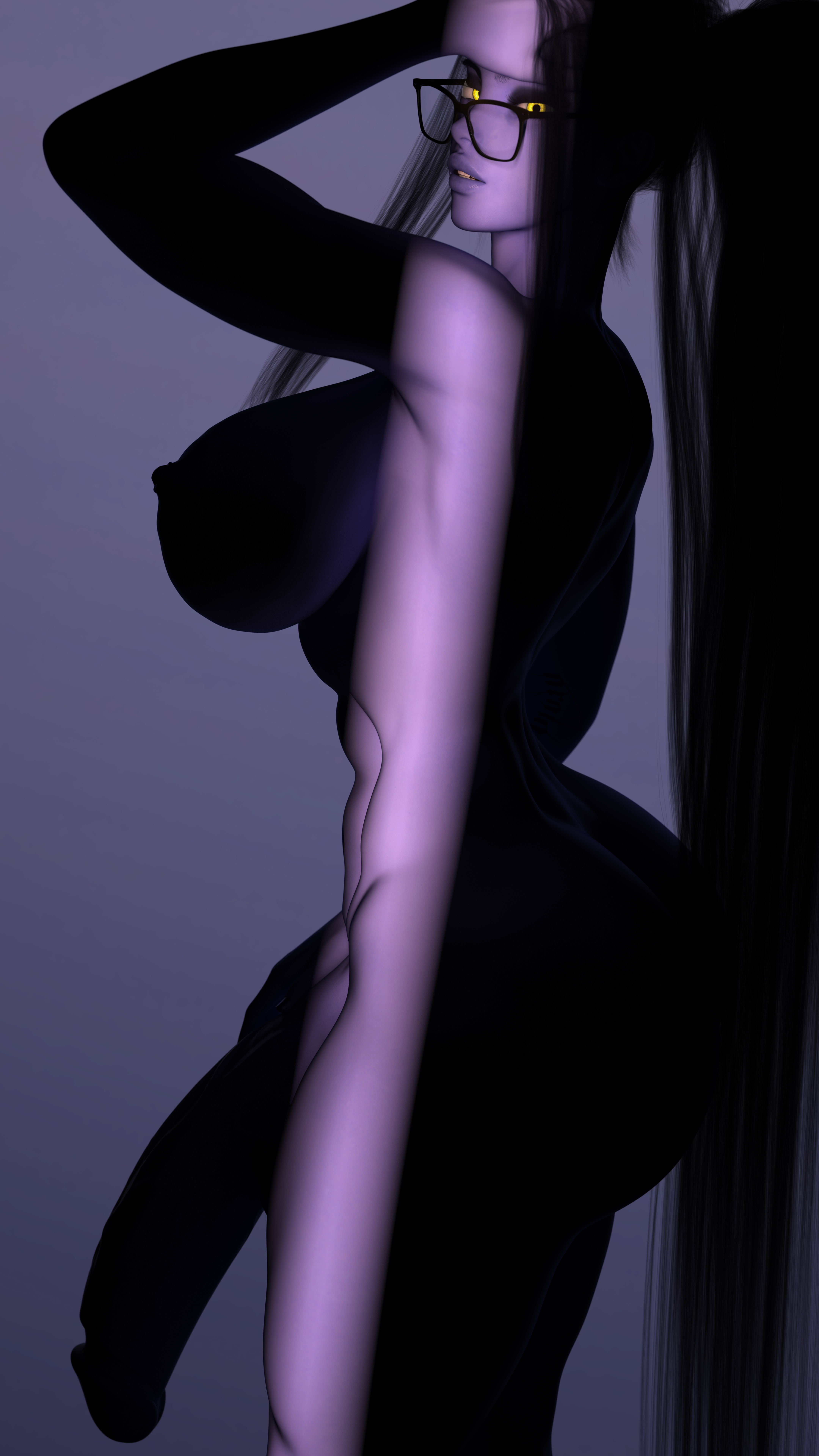 Widowmaker Slim Light Widowmaker Amelie Lacroix Huge Breasts Huge Ass Abs Muscles Tall Glowing Eyes Glasses Ponytail Long Hair Purple Skin Futa Huge Cock