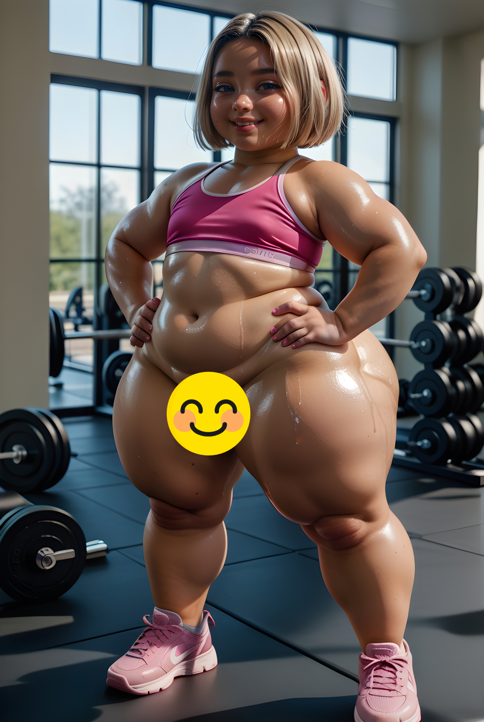 Gym futa  Futanari Bottomless Small Penis Blond Hair Gym
