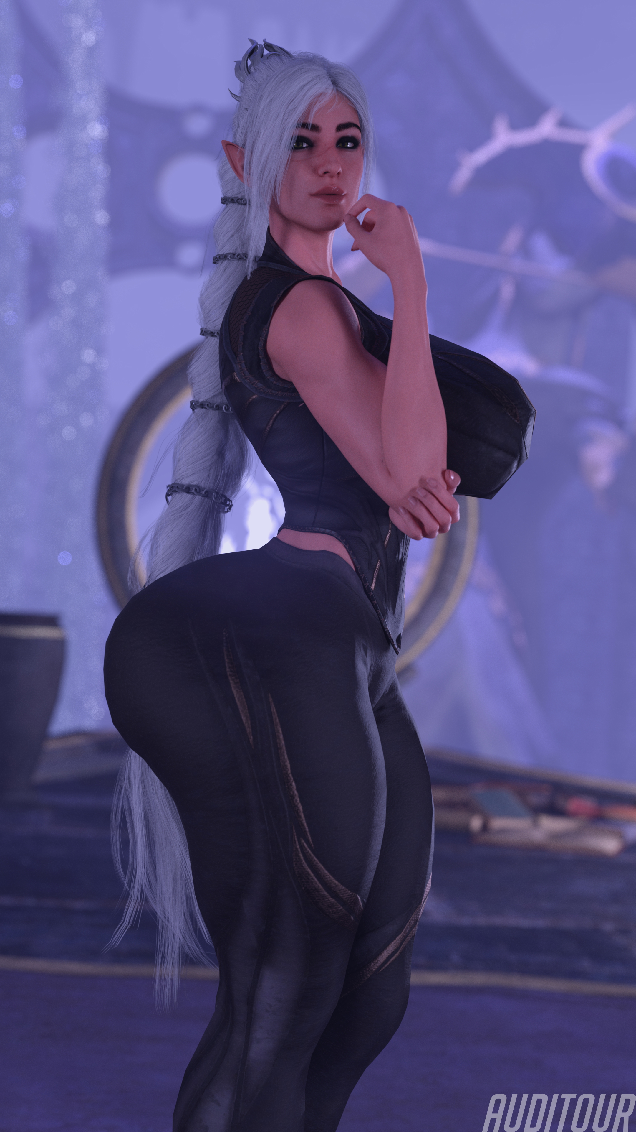 Shadowheart Waiting Shadowheart Dnd Huge Breasts Huge Ass Abs Muscles Tall Long Hair Sfw Clothed Elf Half-elf
