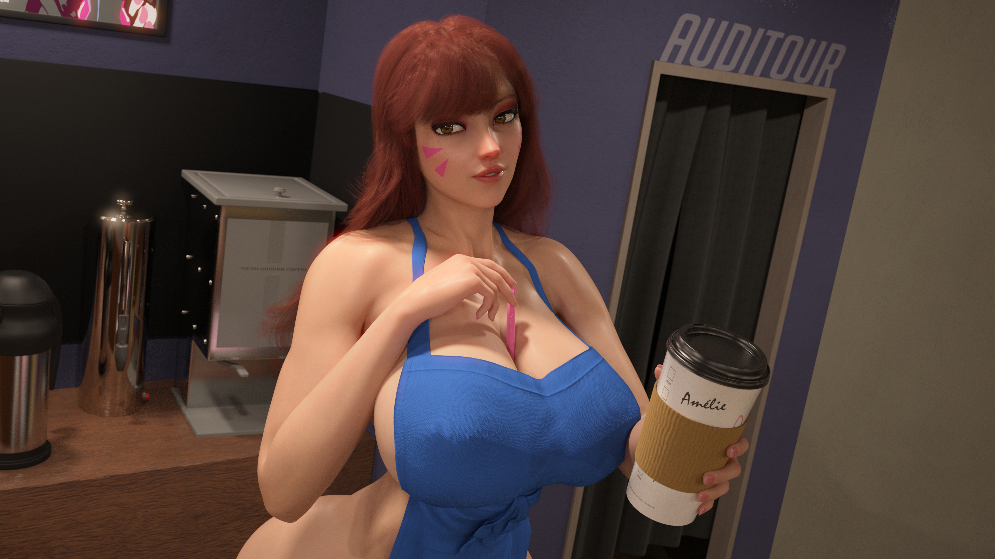 D.VA Coffee Time D.va Huge Breasts Huge Ass Apron Indoors
