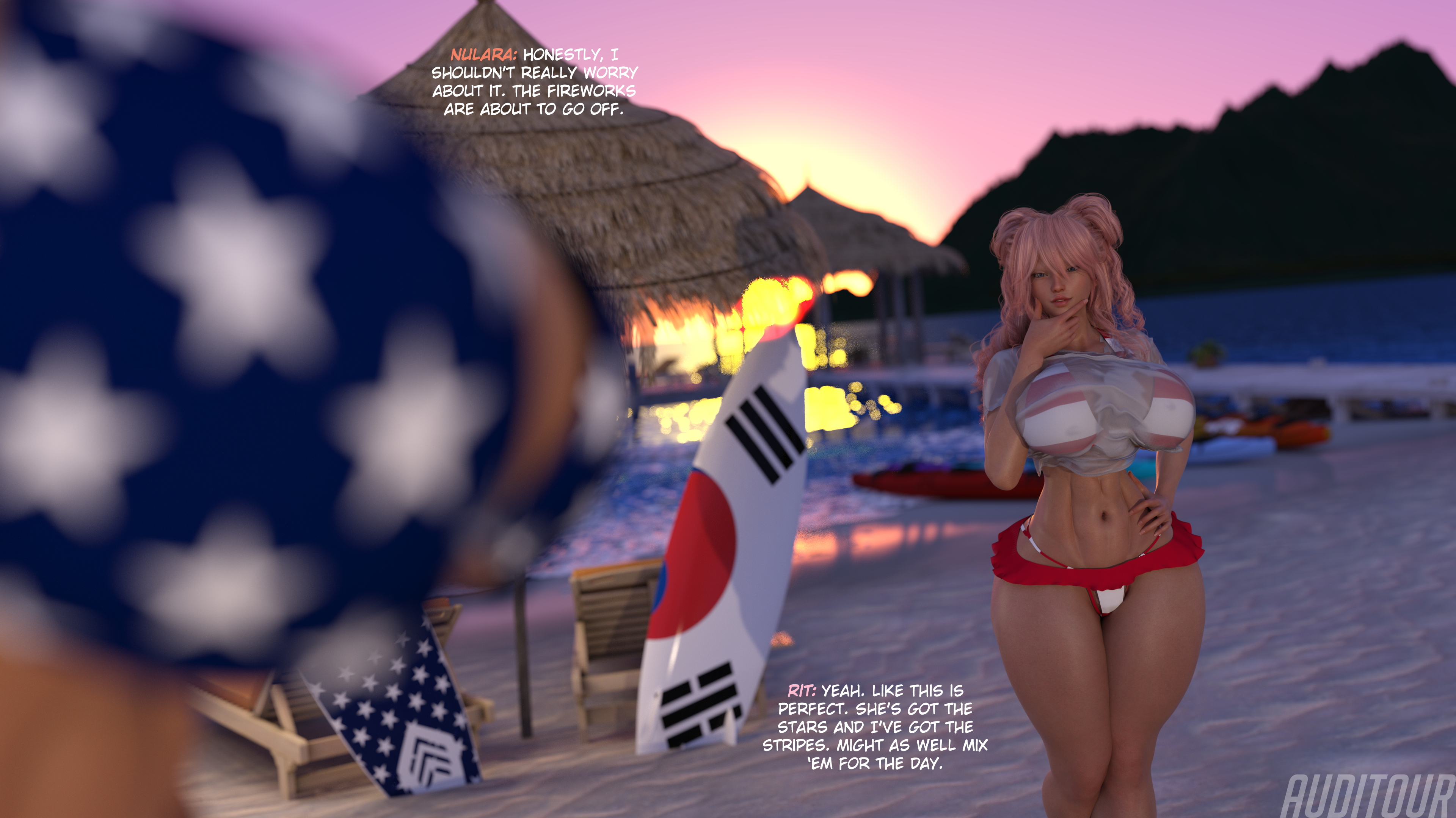 Stars and Stripes Takeover  Huge Breasts Huge Ass Huge Cock Possession Abs Muscles Tall Female Futa Breast Expansion Ass Expansion Pink Hair Bikini Fire 2
