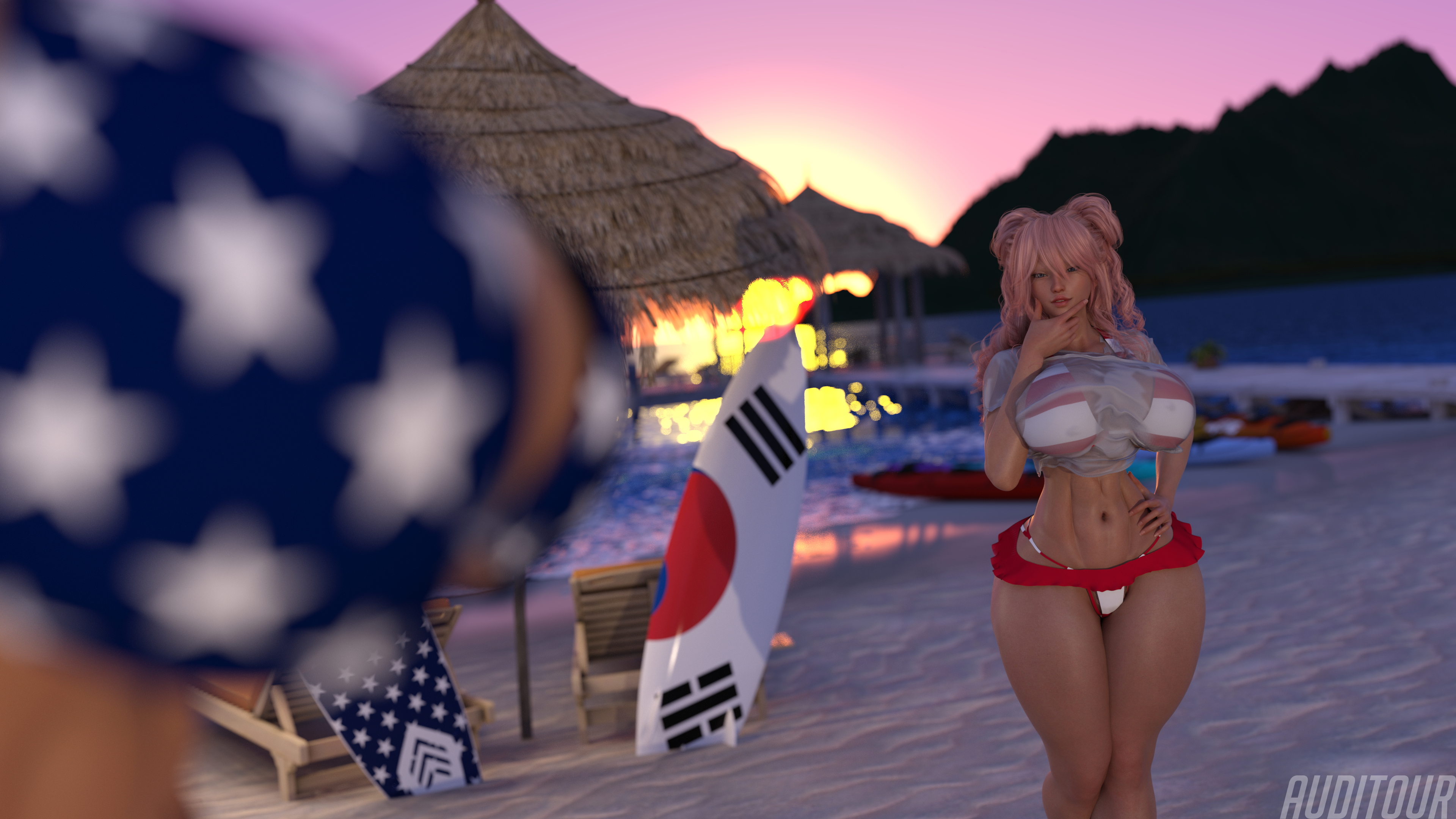 Stars and Stripes Takeover Blanks  Huge Breasts Huge Ass Huge Cock Possession Abs Muscles Tall Female Futa Breast Expansion Ass Expansion Pink Hair 2