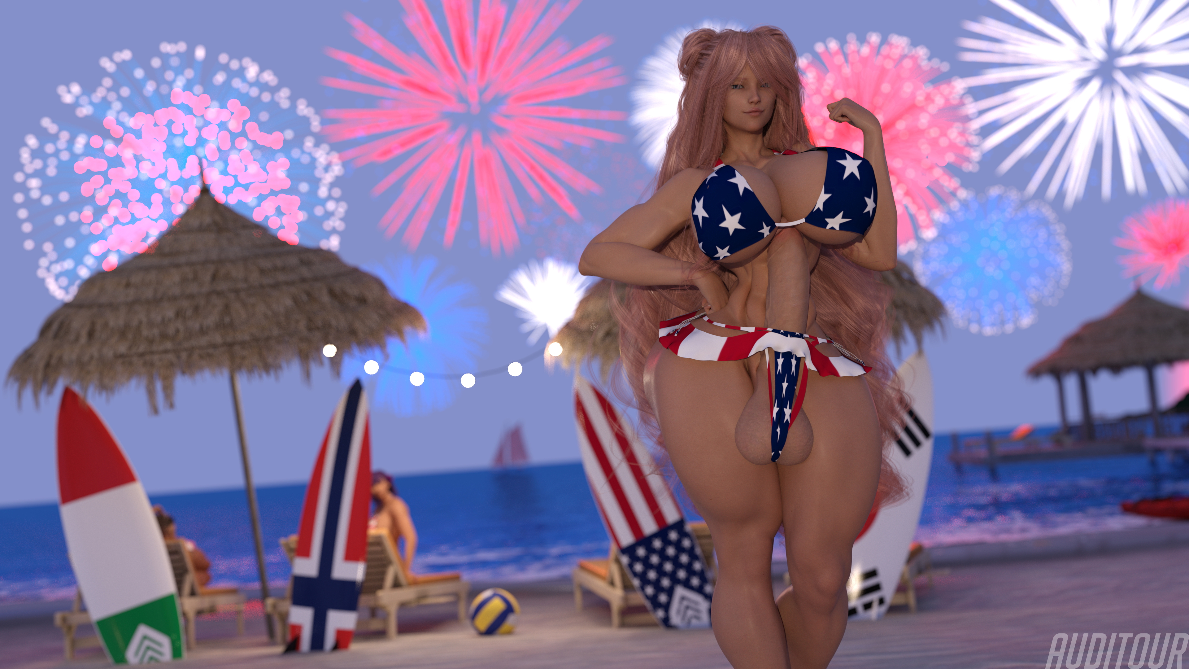 Stars and Stripes Takeover Blanks  Huge Breasts Huge Ass Huge Cock Possession Abs Muscles Tall Female Futa Breast Expansion Ass Expansion Pink Hair 4