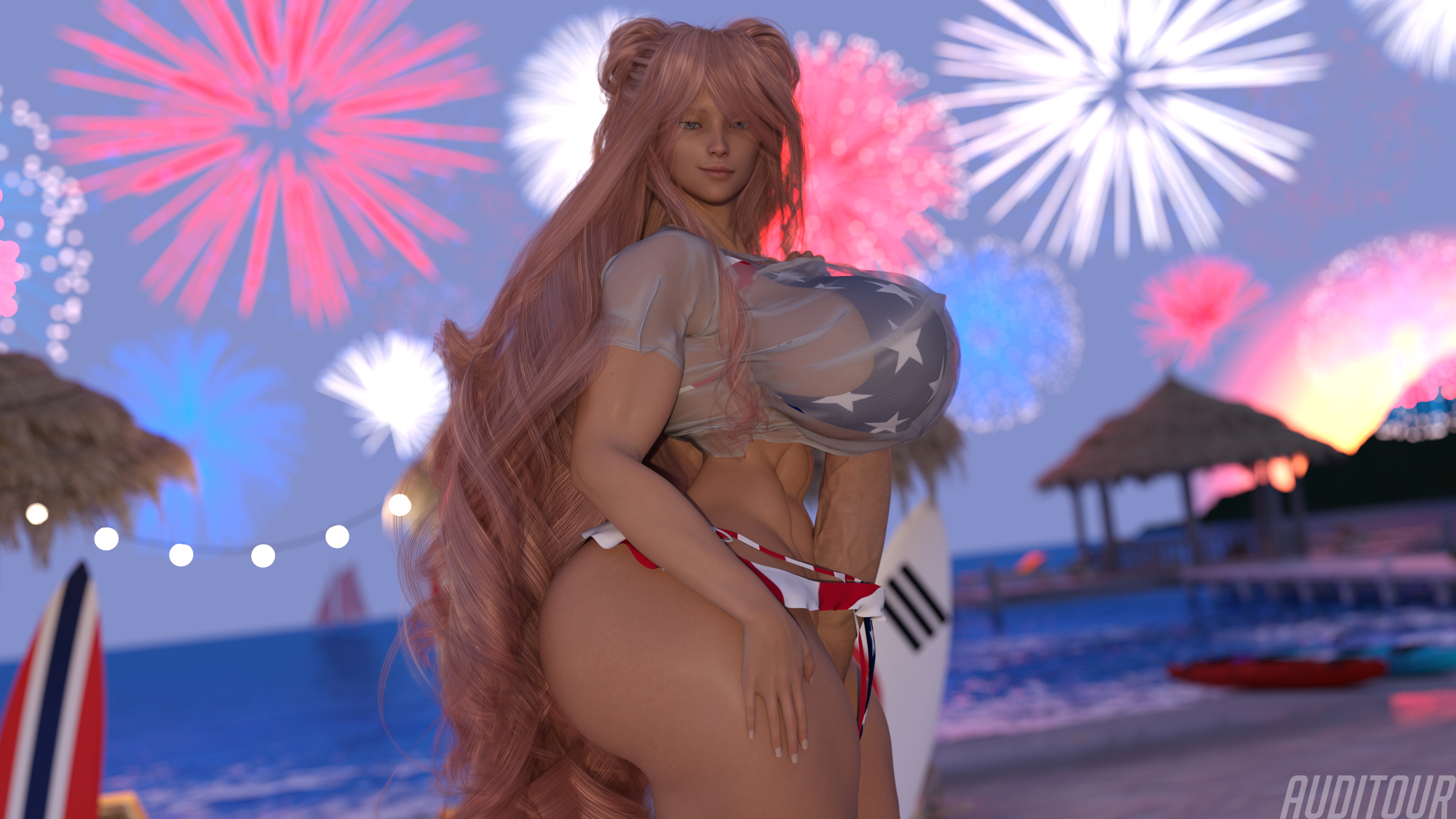 Stars and Stripes Takeover Bonus  Huge Breasts Huge Ass Huge Cock Possession Pink Hair Long Hair Breast Expansion Ass Futa Female 3