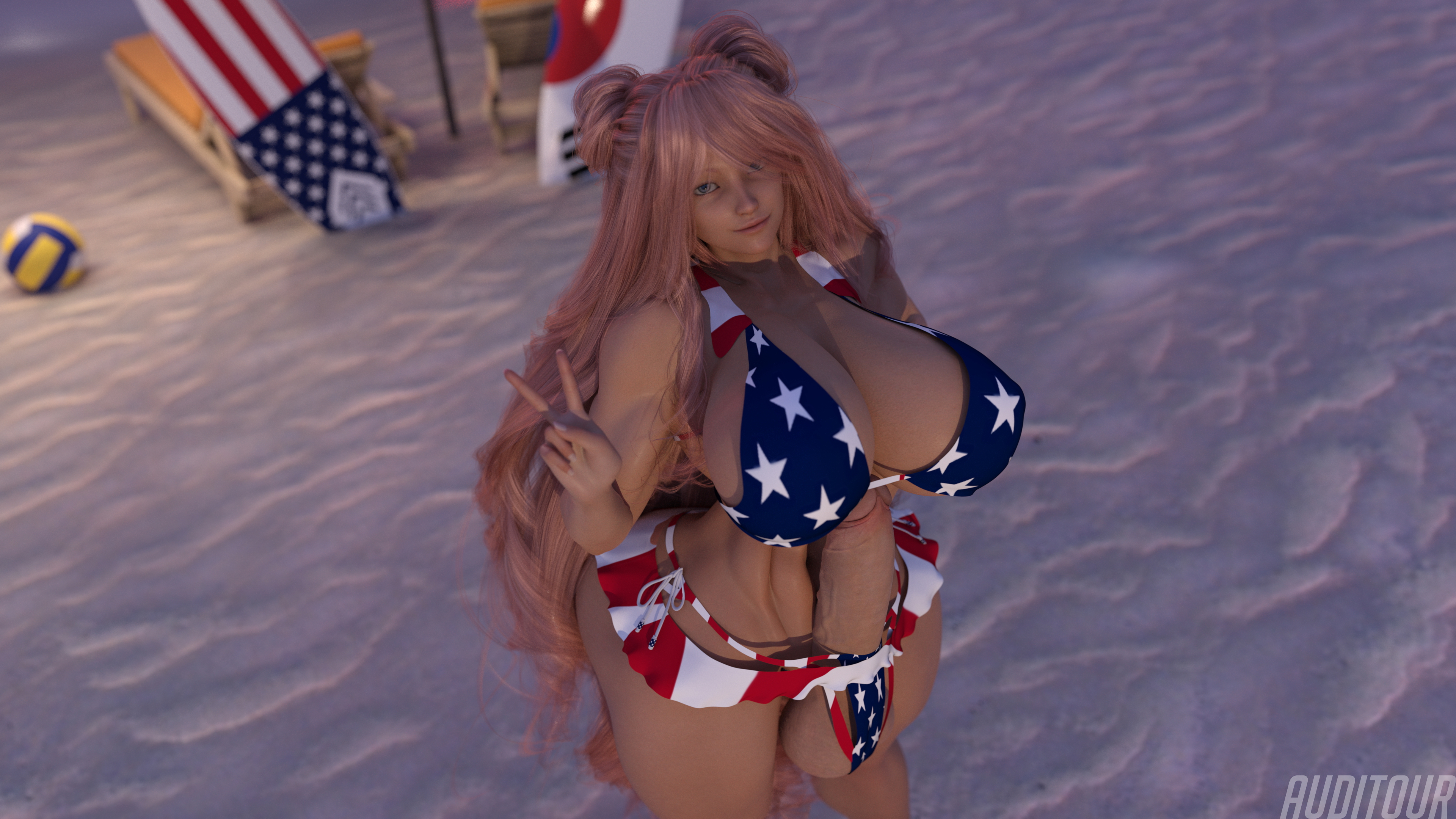 Stars and Stripes Takeover Bonus  Huge Breasts Huge Ass Huge Cock Possession Pink Hair Long Hair Breast Expansion Ass Futa Female 4