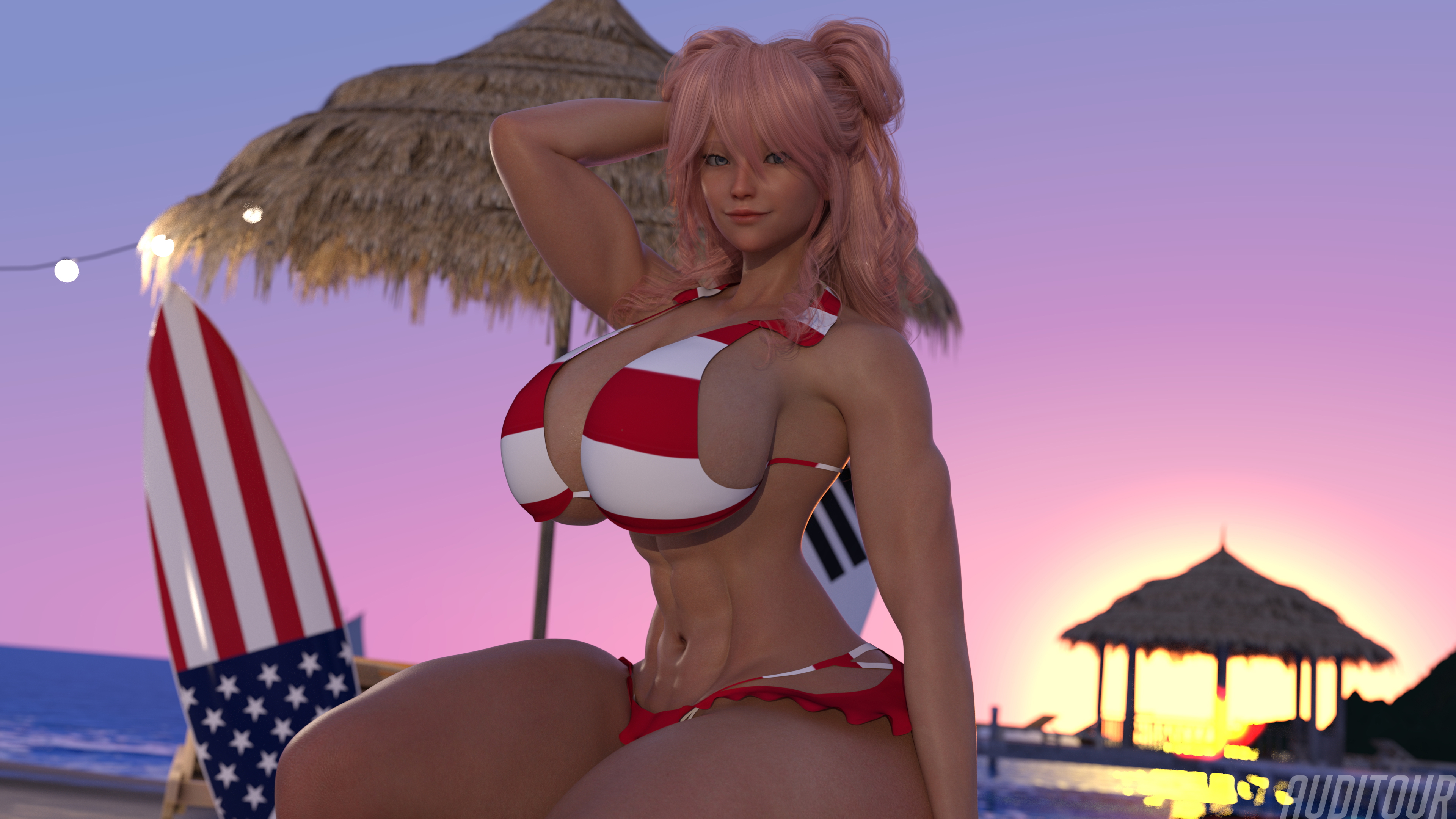 Stars and Stripes Takeover Bonus  Huge Breasts Huge Ass Huge Cock Possession Pink Hair Long Hair Breast Expansion Ass Futa Female 6