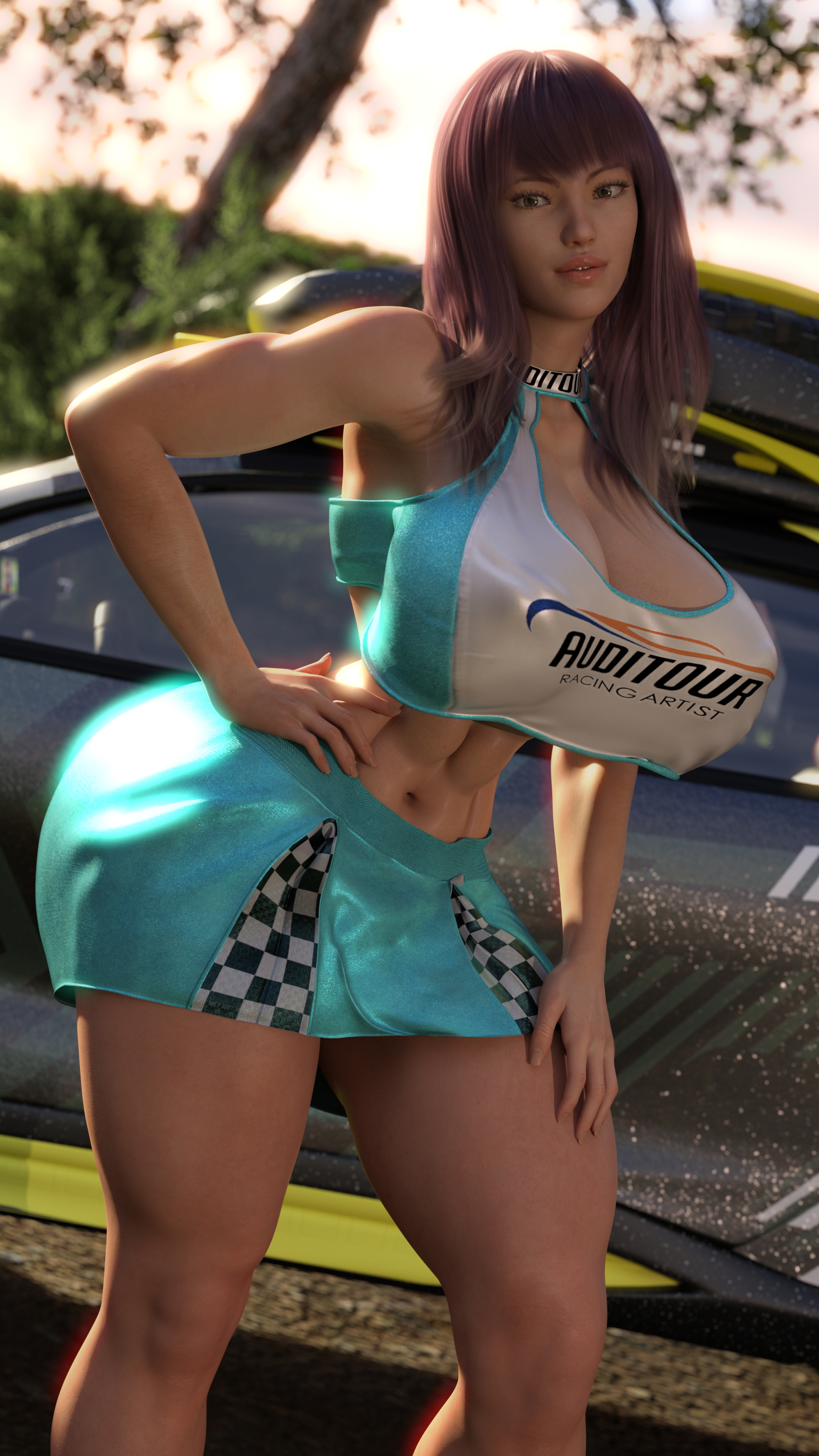 Sophie Race Queen Sophie Huge Breasts Huge Ass Abs Muscles Tall Race Queen Car Outdoors Sfw Clothed