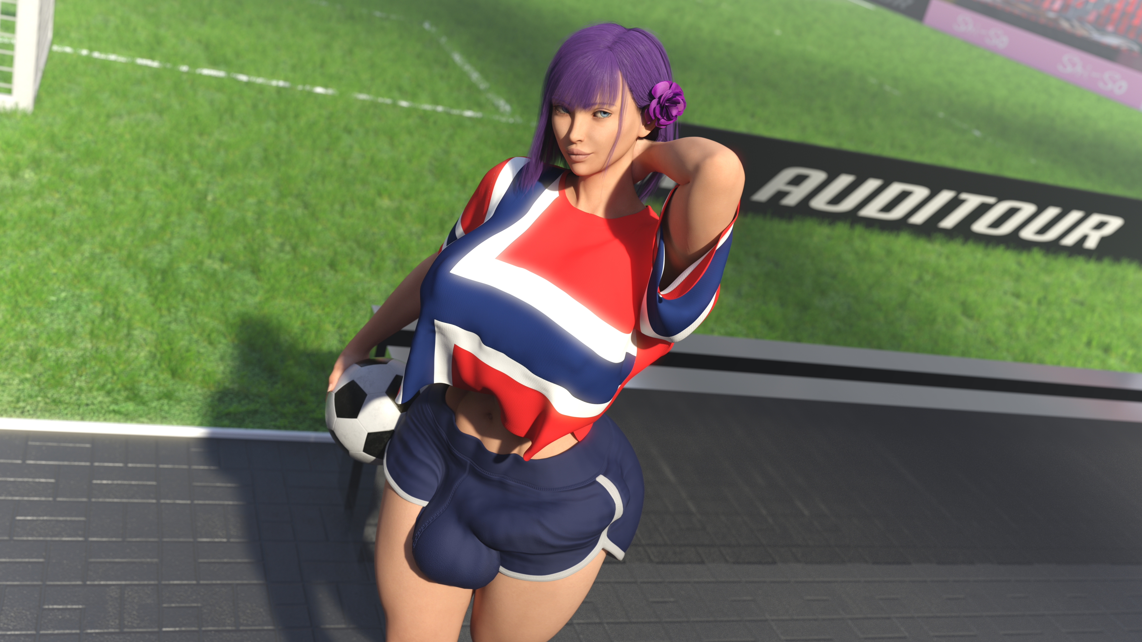 Natt Futabol  Huge Breasts Huge Ass Huge Cock Futa Abs Muscles Tall Purple Hair Flower