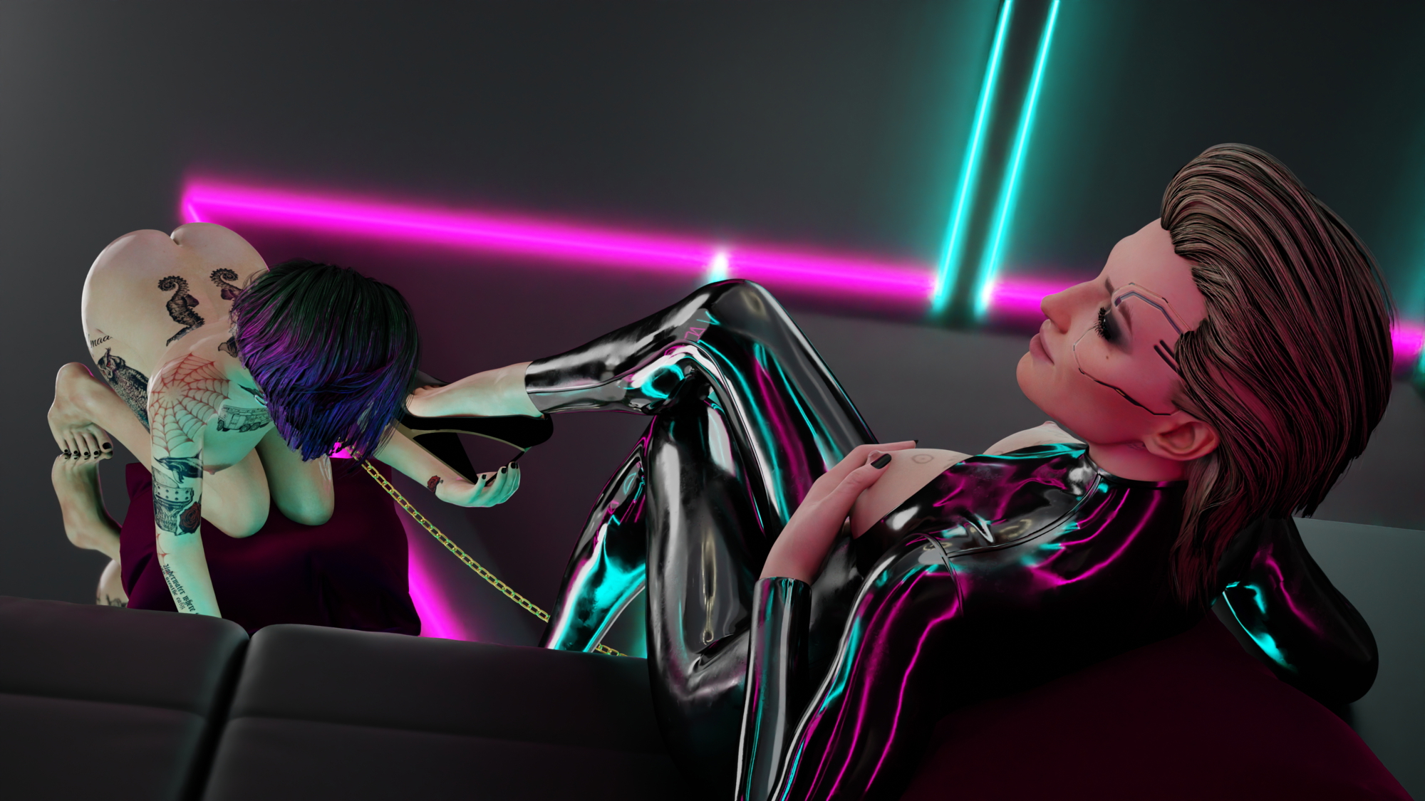 Ms. Stout now has her very own little corporate bootlicker LATEX VERSION Meredith Stout Judy Alvarez Cyberpunk2077 High Heels Feet Licking Feet Long Legs Collar Chained Cyberpunk 3d Porn Nude Sexy Ass Rule34 Boobs Naked Natural Boobs Lesbian 3