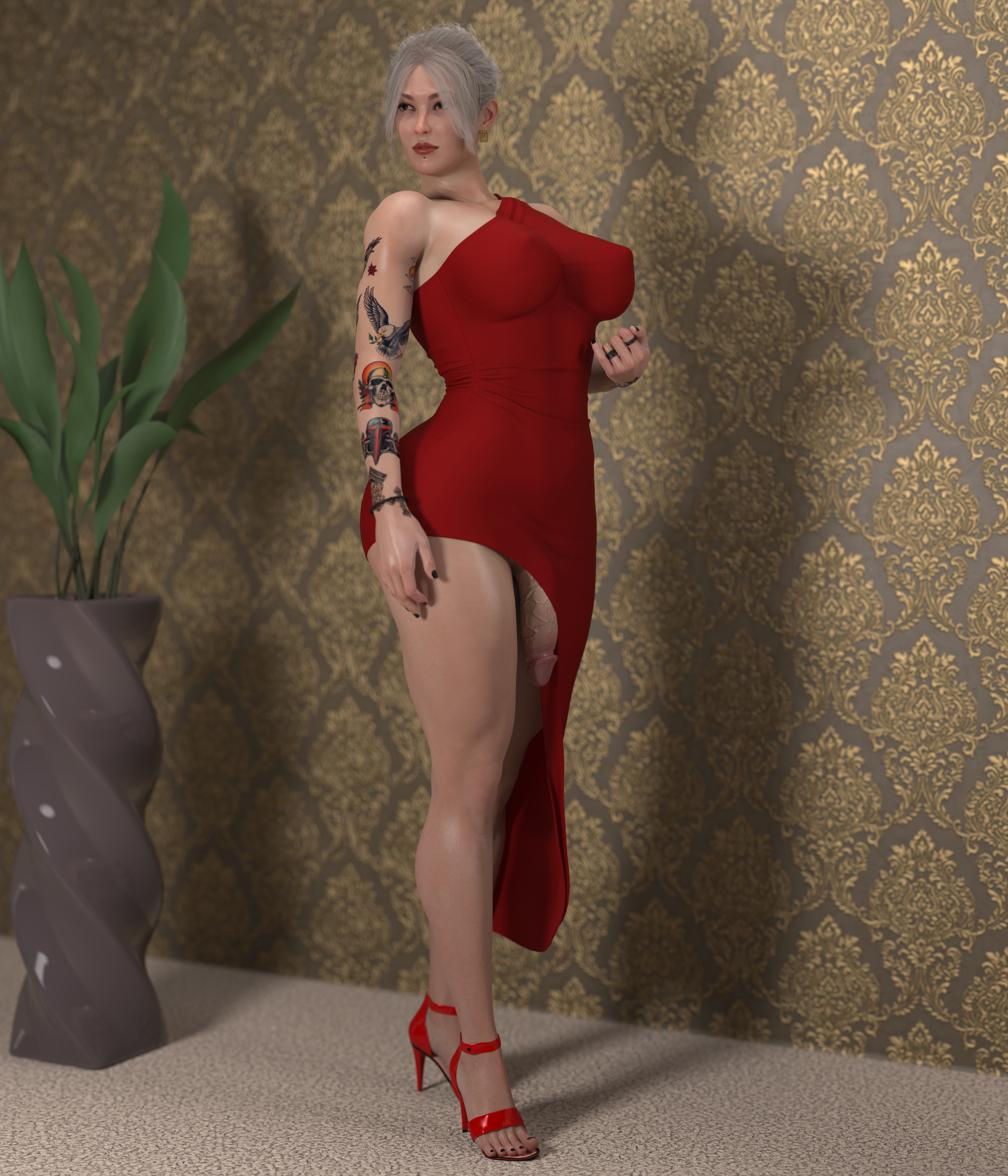 Elegant Ashley  Futa Futanari Dress Elegant Tattoo