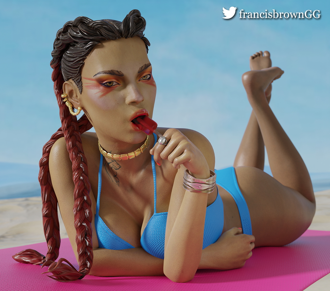 Loba Sucking a Popsicle Apex Legends Loba Beach Sucking