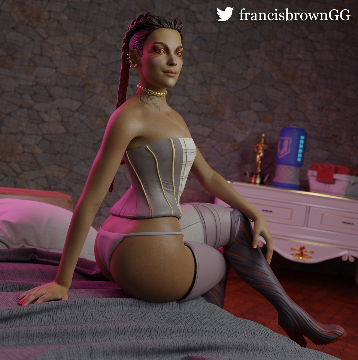 Loba on her Bed Apex Legends Loba Ass Lingerie