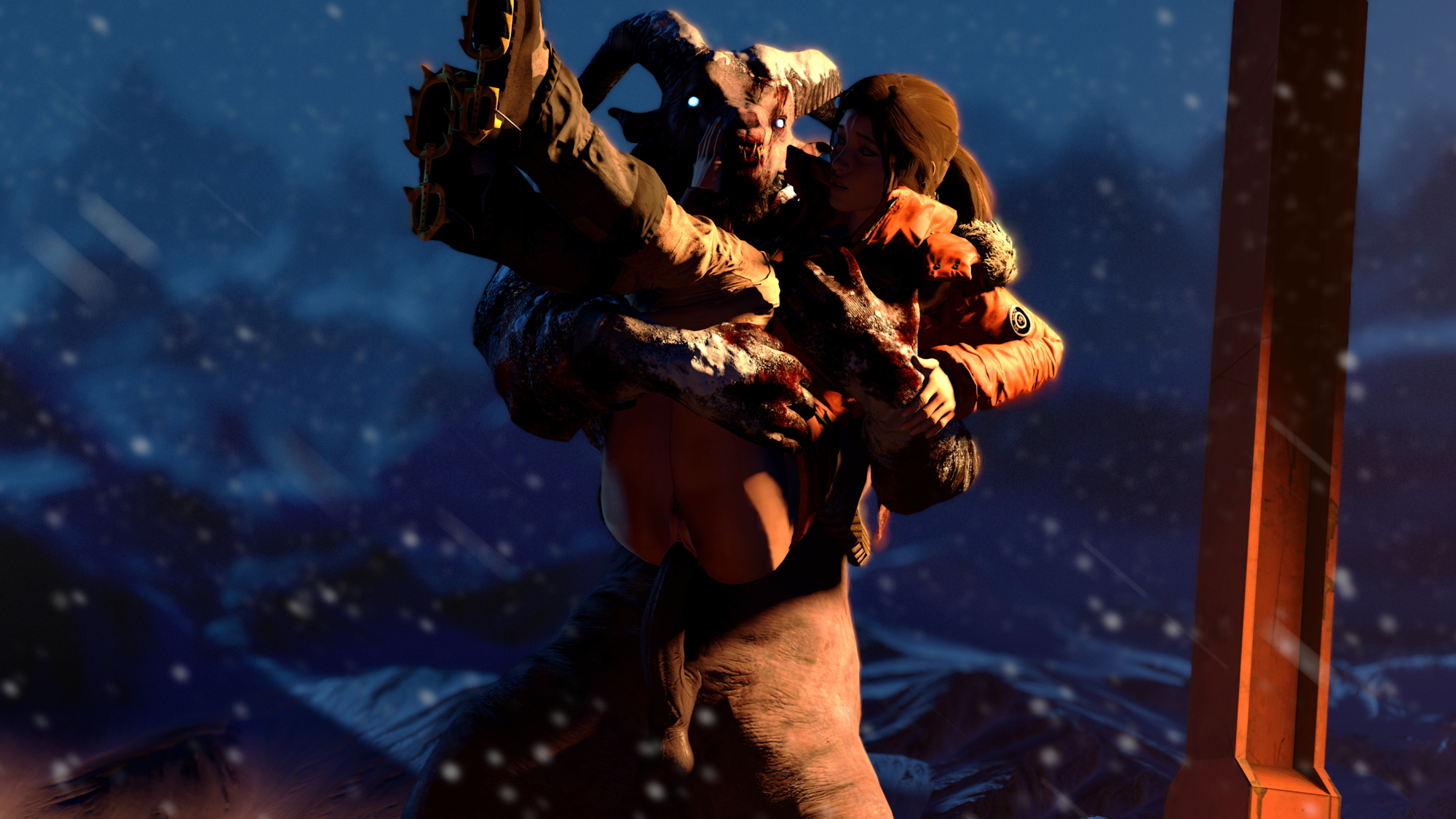 Lara's visit to the Swiss Alps lands her on Krampus' Dick Lara Croft Sfm Beast Realistic