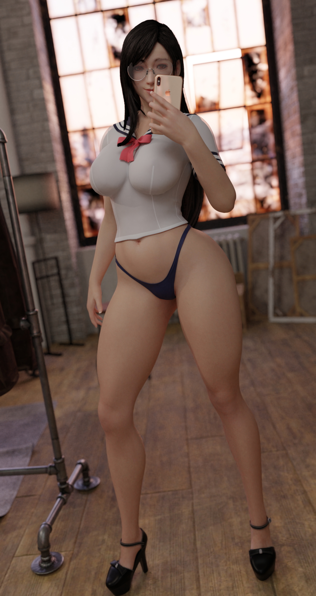 Tifas outfit Tifa Lockhart Final Fantasy 3d Porn Outfit Sexy Glasses Pussy Curvy Half Naked Nude 2