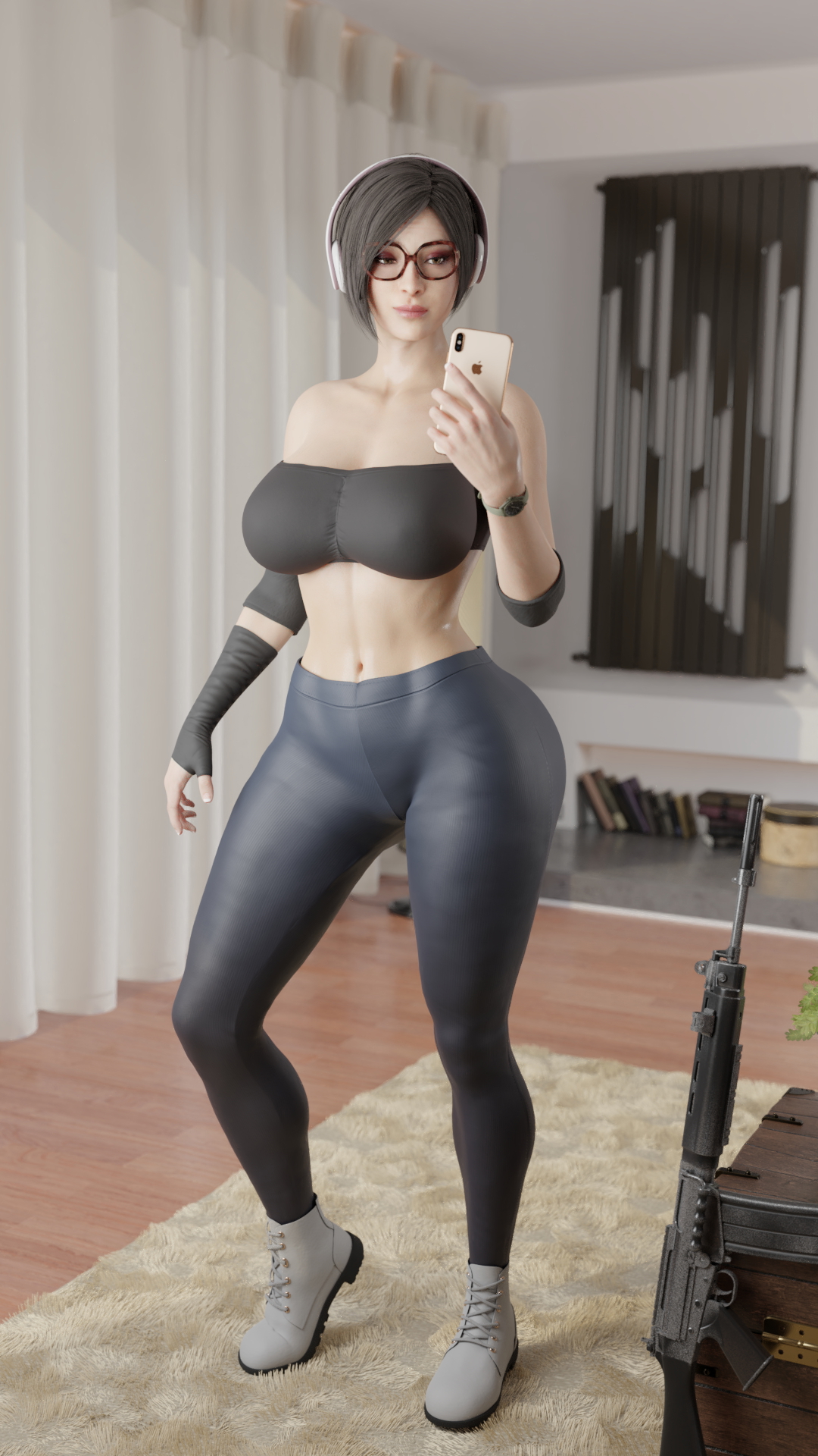 Ready to fight Ada Wong Resident Evil 3d Porn Outfit Sexy Glasses Pussy Curvy Naked Nude Natural Boobs