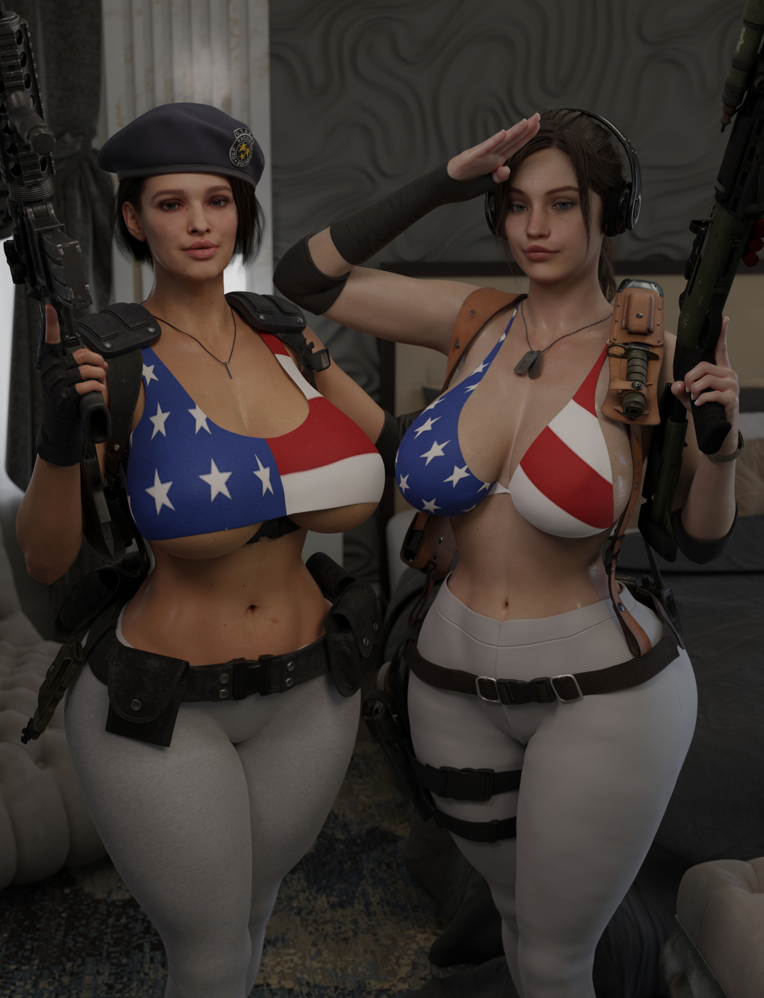 4th July Claire and Jill Claire Redfield Jill Valentine Resident Evil 3d Porn Sexy Pussy Curvy Nude Big Tits Big Breasts 2