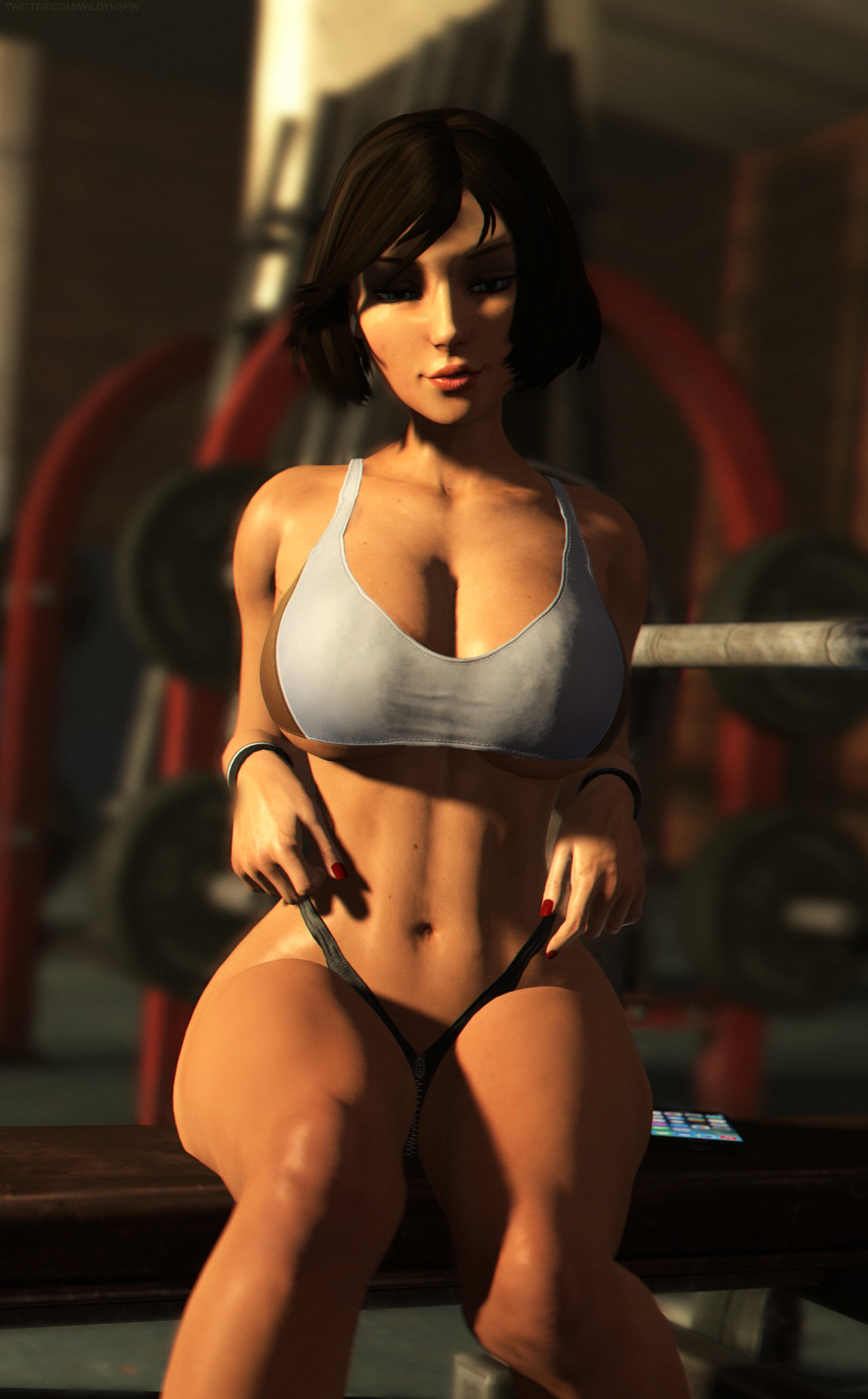 Elizabeth's horny evening at the gym Bioshock Infinite Elizabeth Big Tits Fitness Thong Gym
