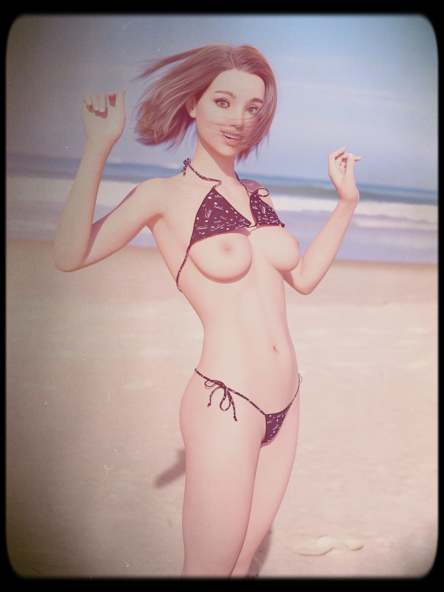 Annie flashing her boobs at the beach Annie Dillard Boobs Natural Boobs Big boobs Beach Flashing Nude Pinup Teen Brunette Bikini