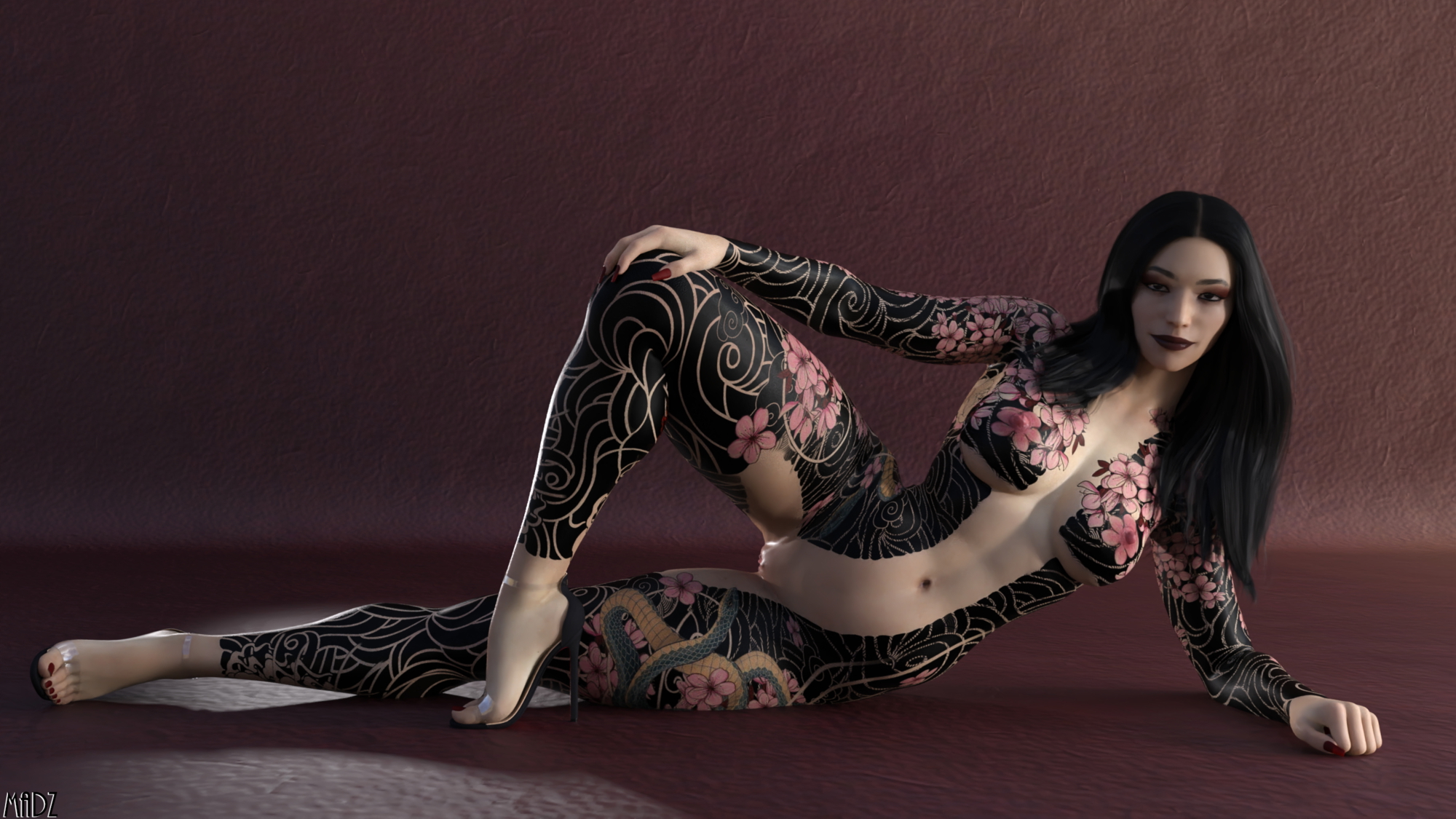 Killer legs am I right?  Tattoo Leather Asian Long Legs High Heels 2