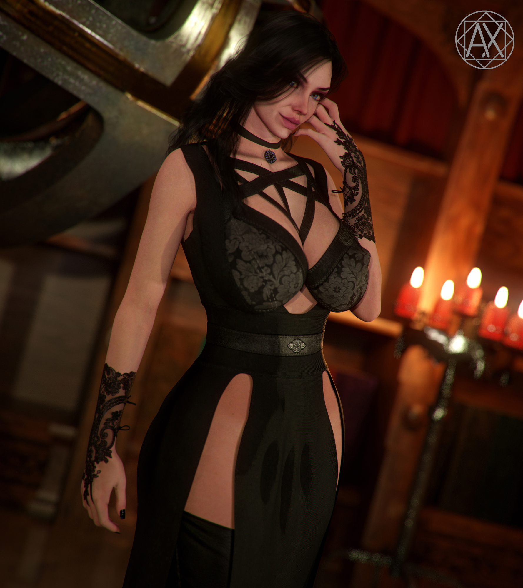Yen Pinup Yennefer di Vengerberg Big Tits Big Ass Curvy Sexy Brunette Futa Hairy Pussy