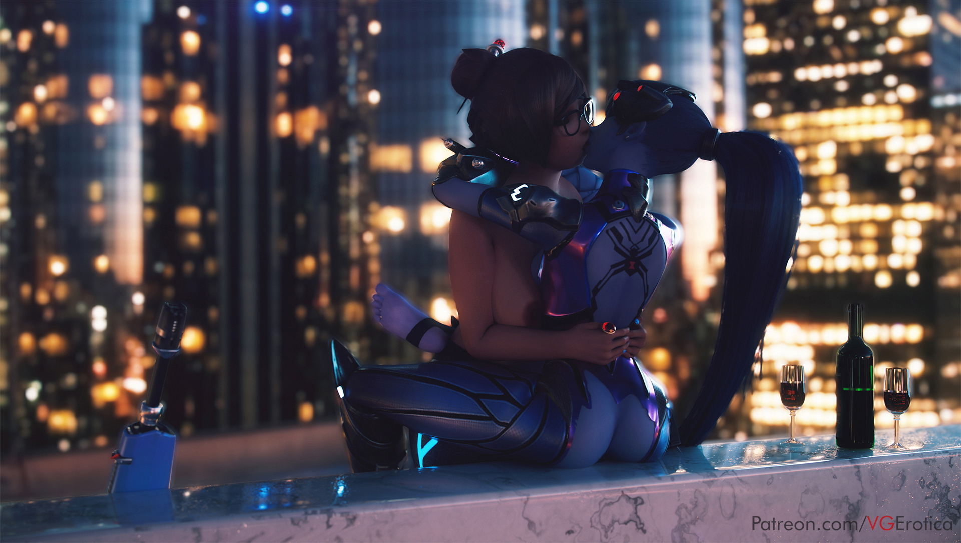 Widow x Mei Overwatch Widowmaker Mei (Overwatch) 3d Porn Kissing Lesbian Natural Boobs Half Naked Nude Feet