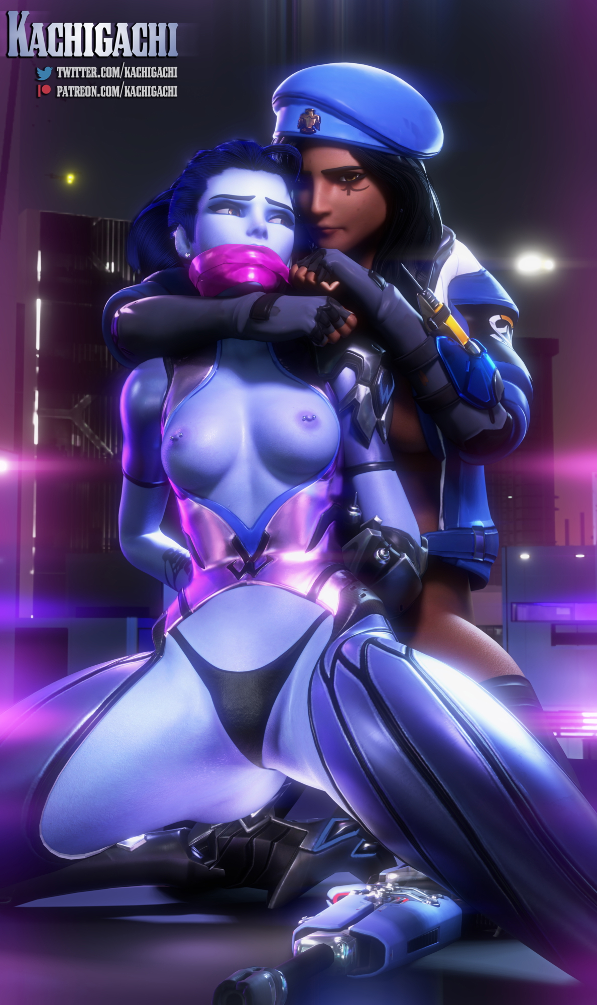 Ana vs Widowmaker | Bondage Overwatch Widowmaker Ana (Overwatch) Bondage Mouth Taped Bdsm Nipple Piercing Breasts