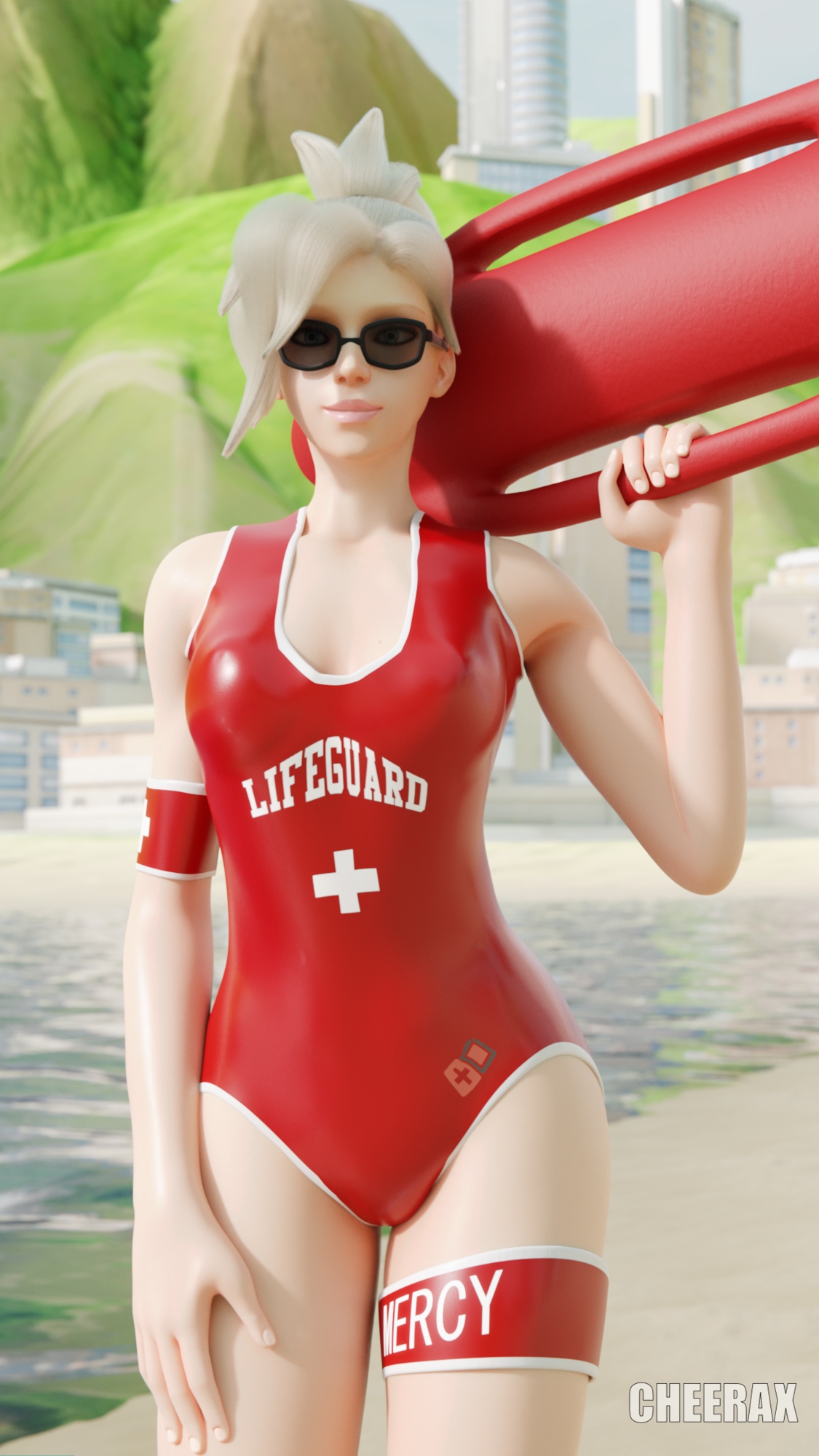 Lifeguard Mercy Portrait Mercy Overwatch Lifeguard Beach Breasts 2