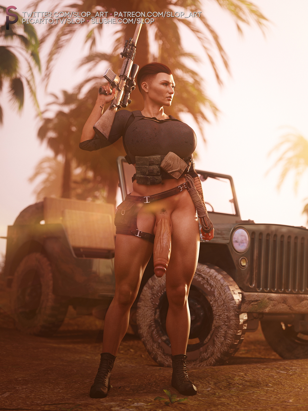 Armed Slushe 3d Porn Futanari Futa Big Cock Big Tits Big Breasts Big boobs Bwc Weapon Short Hair