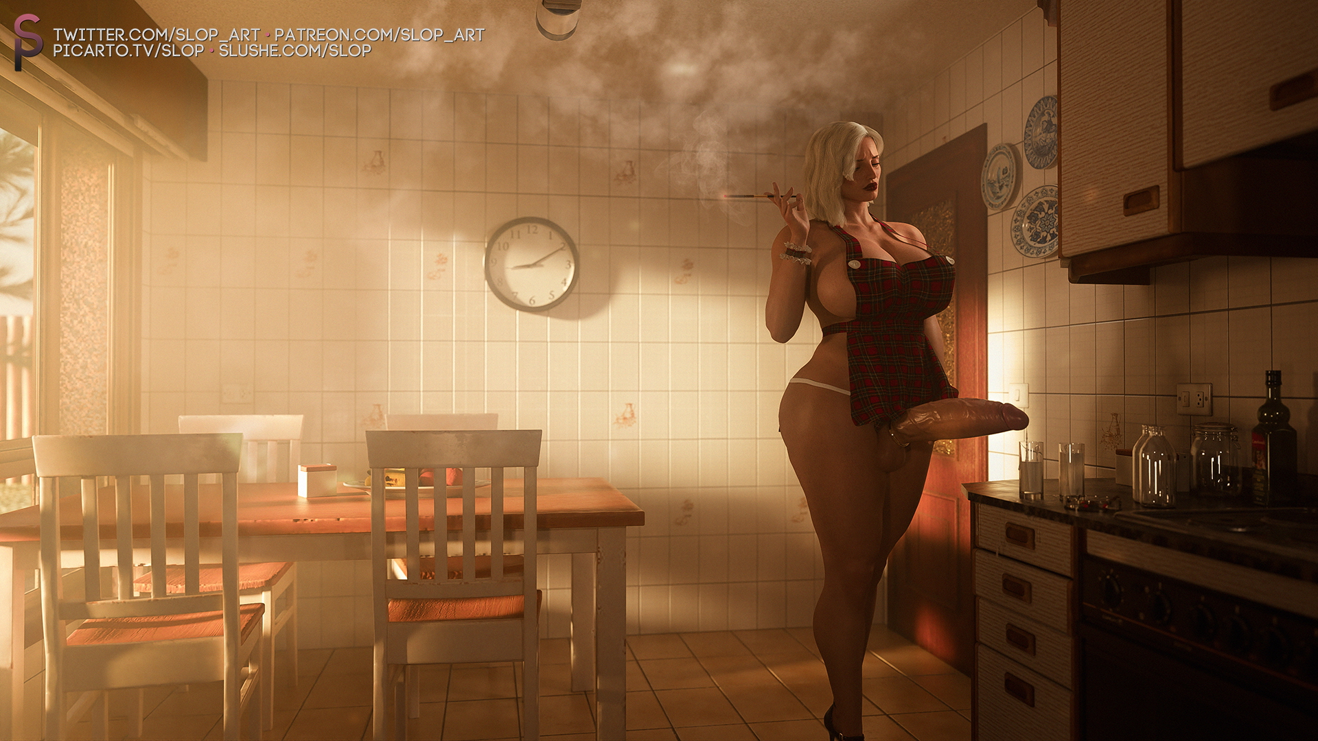 50's Kitchen Slushe 3d Porn Futanari Futa Big Cock Bwc Big Tits Big Breasts Big boobs Curvy Cum Drip