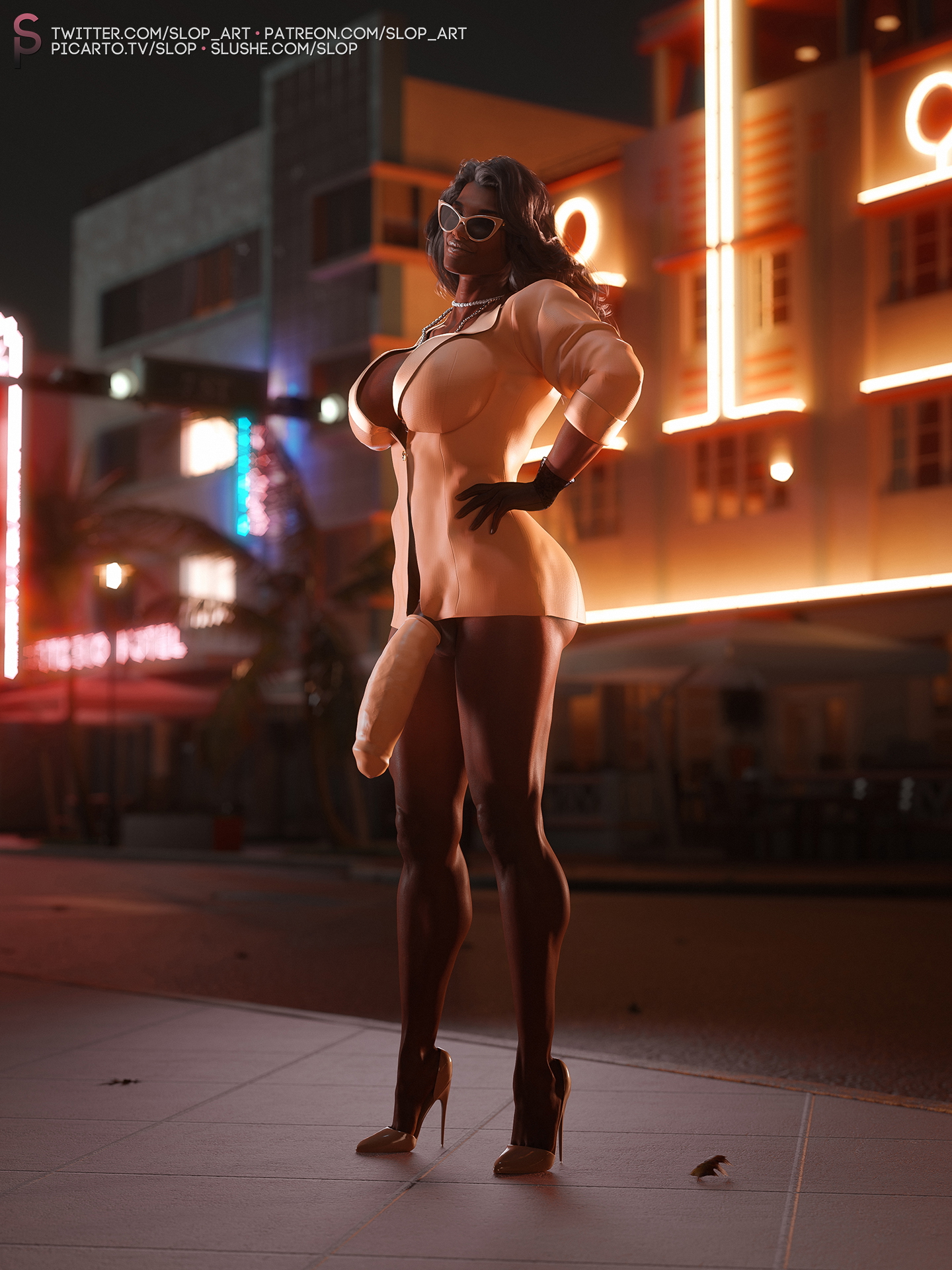 Ocean Drive Slushe 3d Porn Futanari Futa Big Cock Bwc Big Tits Big Breasts Small Tits Pink Nipples Gym Muscular Girl Swimsuit