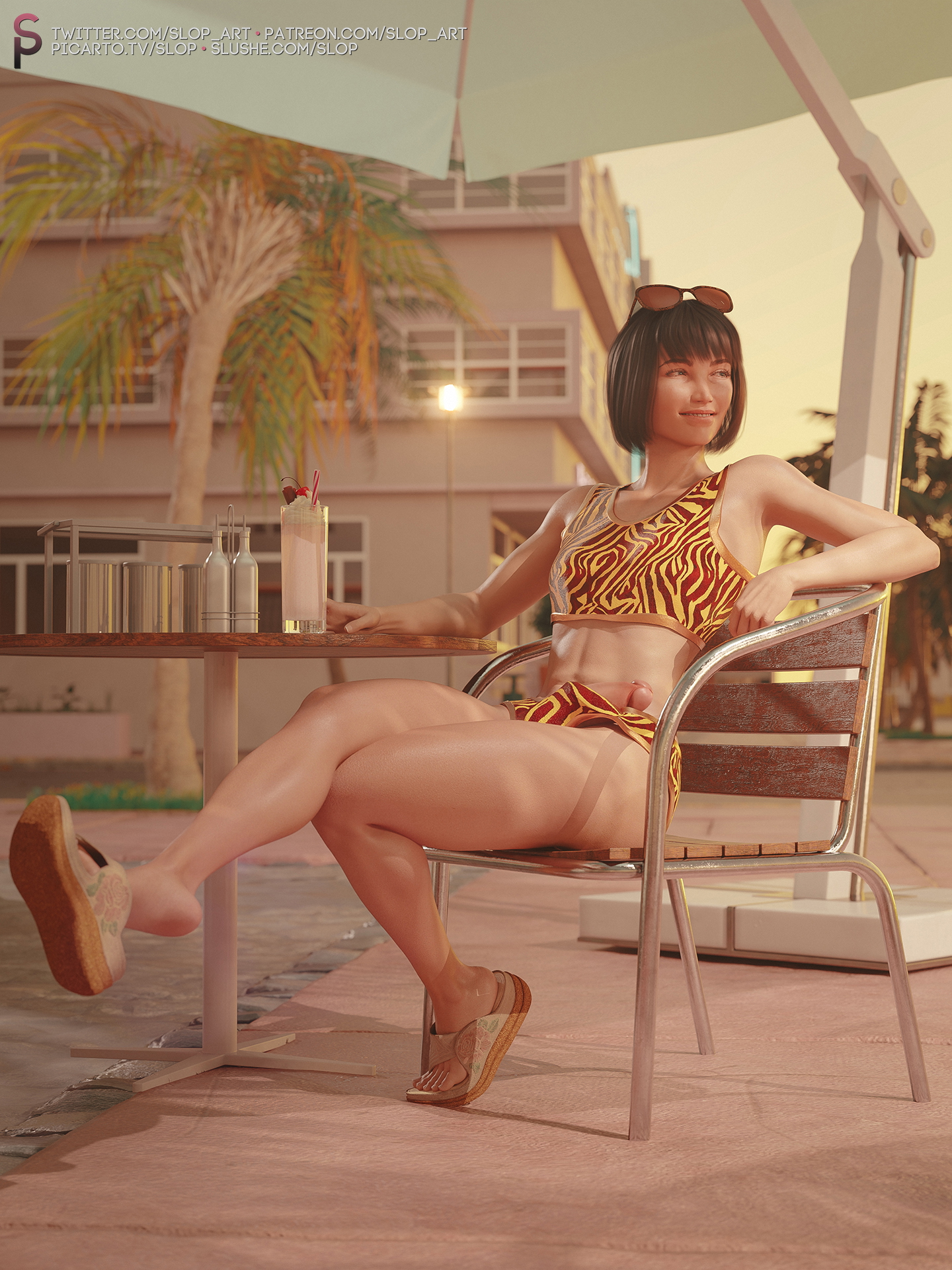 Ocean Drive Slushe 3d Porn Futanari Futa Big Cock Bwc Big Tits Big Breasts Small Tits Pink Nipples Gym Muscular Girl Swimsuit 3