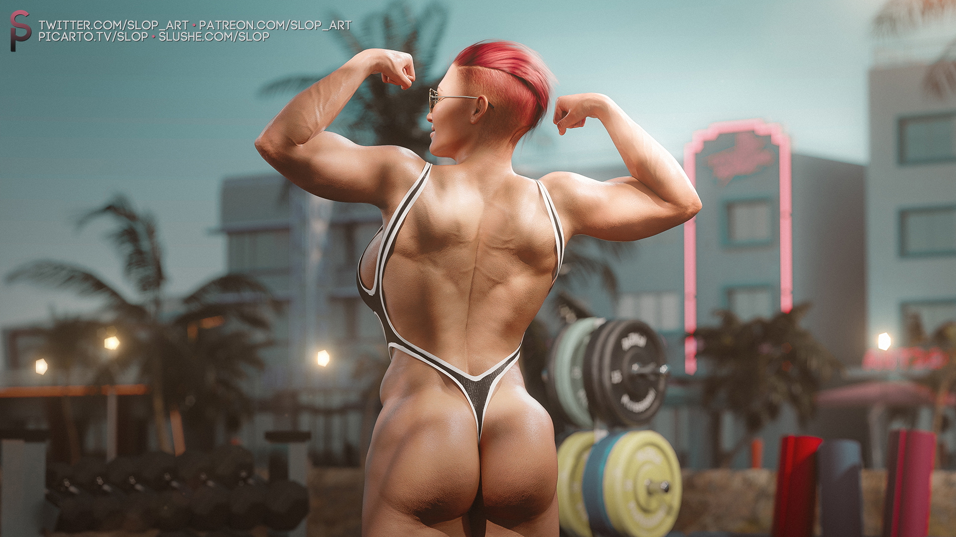 Ocean Drive Slushe 3d Porn Futanari Futa Big Cock Bwc Big Tits Big Breasts Small Tits Pink Nipples Gym Muscular Girl Swimsuit 5