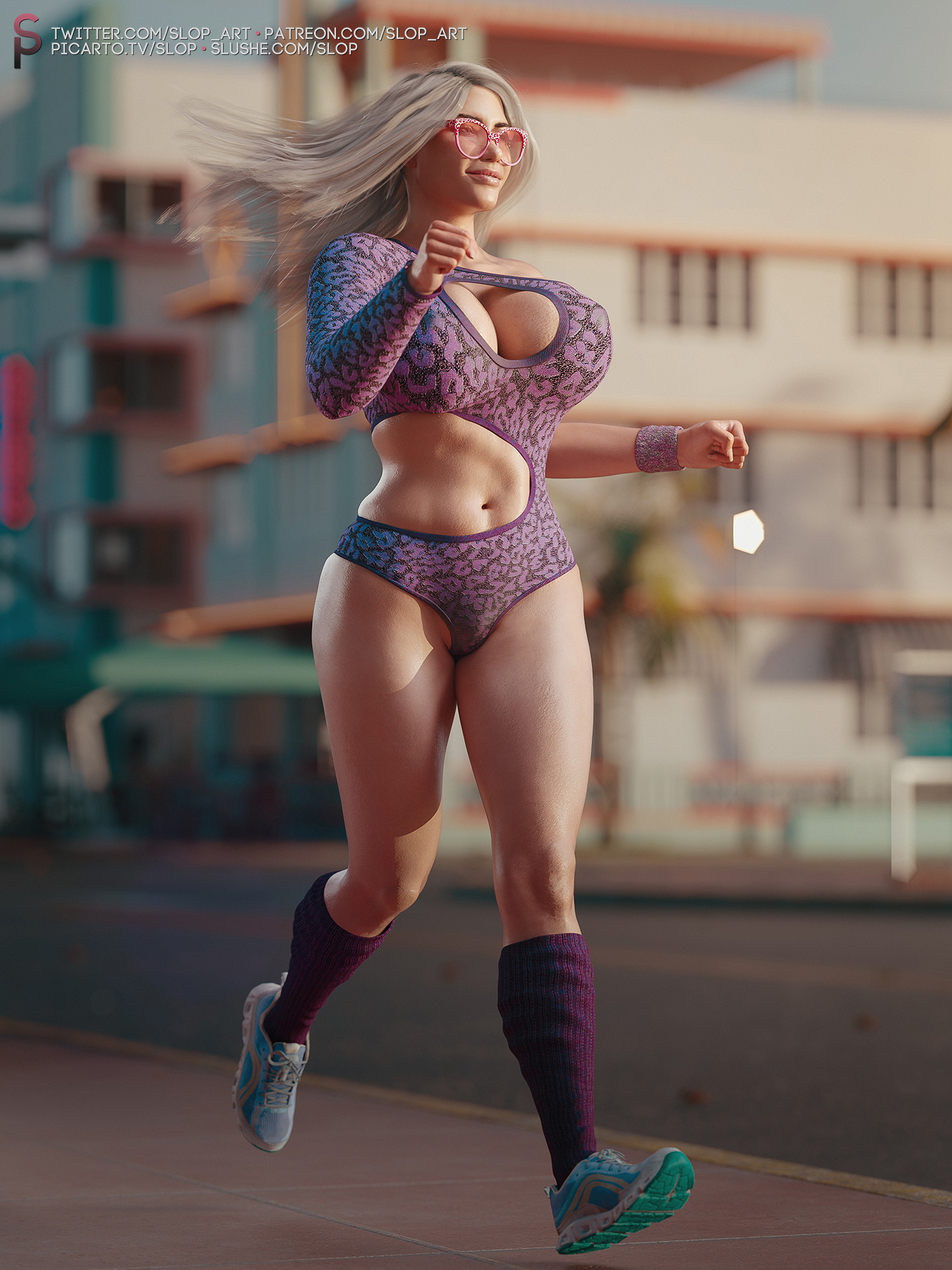 Ocean Drive Slushe 3d Porn Futanari Futa Big Cock Bwc Big Tits Big Breasts Small Tits Pink Nipples Gym Muscular Girl Swimsuit 6