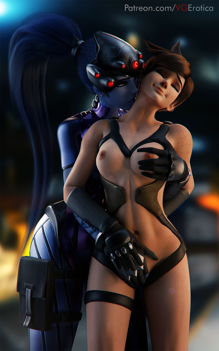 Widow x Tracer Overwatch Widowmaker Tracer 3d Porn Booty Masturbating Lesbian Grab Boobs From Behind 3