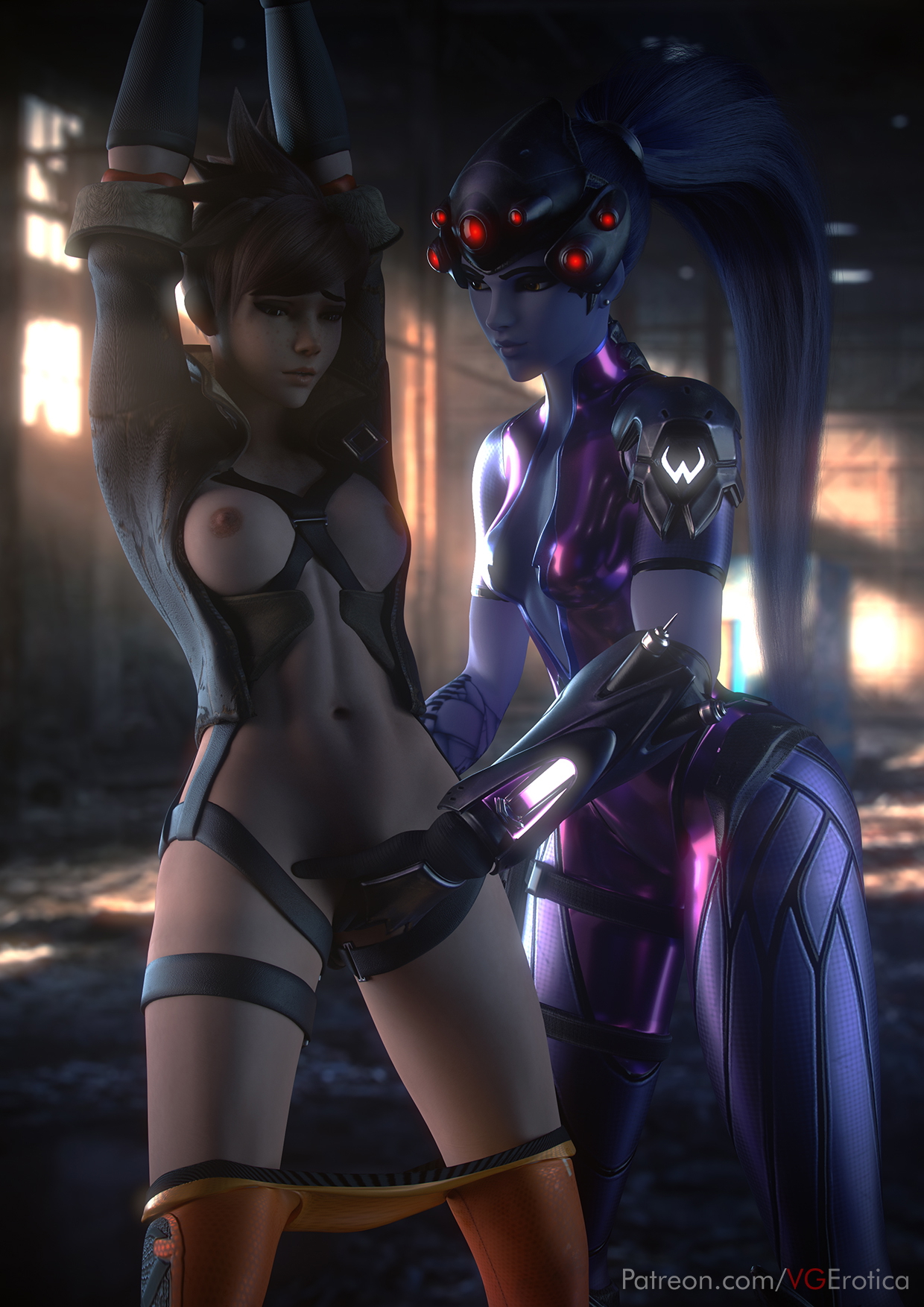 Tracer x Widow Overwatch Widowmaker Tracer 3d Porn Masturbating Lesbian Rope Bondage Restrained Chained Pussy Penetration Pussy Insertion Fingering