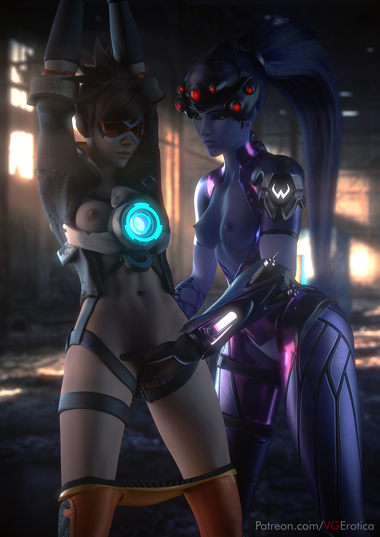 Tracer x Widow Overwatch Widowmaker Tracer 3d Porn Masturbating Lesbian Rope Bondage Restrained Chained Pussy Penetration Pussy Insertion Fingering 2