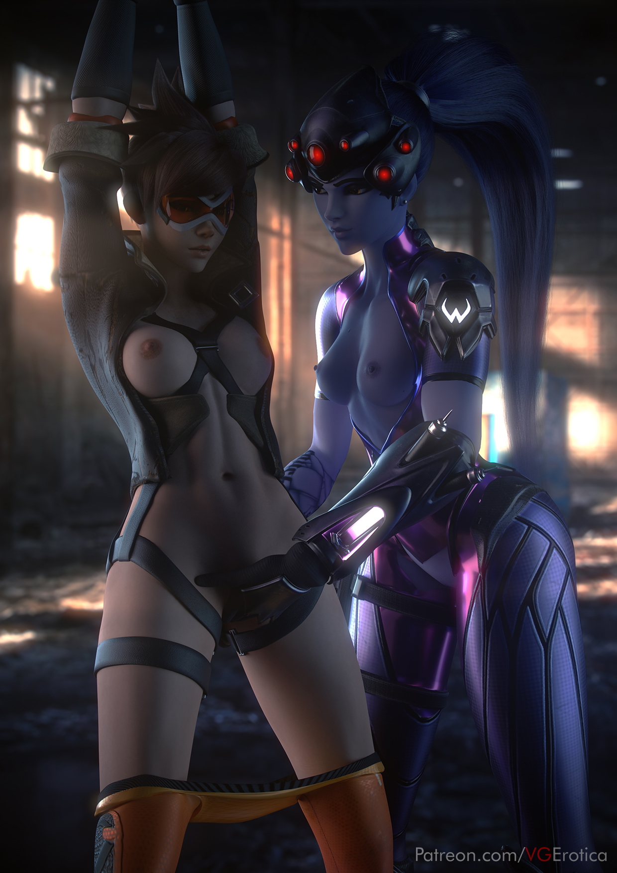 Tracer x Widow Overwatch Widowmaker Tracer 3d Porn Masturbating Lesbian Rope Bondage Restrained Chained Pussy Penetration Pussy Insertion Fingering 3
