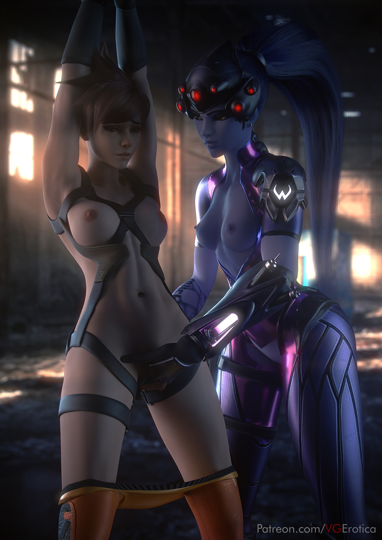 Tracer x Widow Overwatch Widowmaker Tracer 3d Porn Masturbating Lesbian Rope Bondage Restrained Chained Pussy Penetration Pussy Insertion Fingering 6