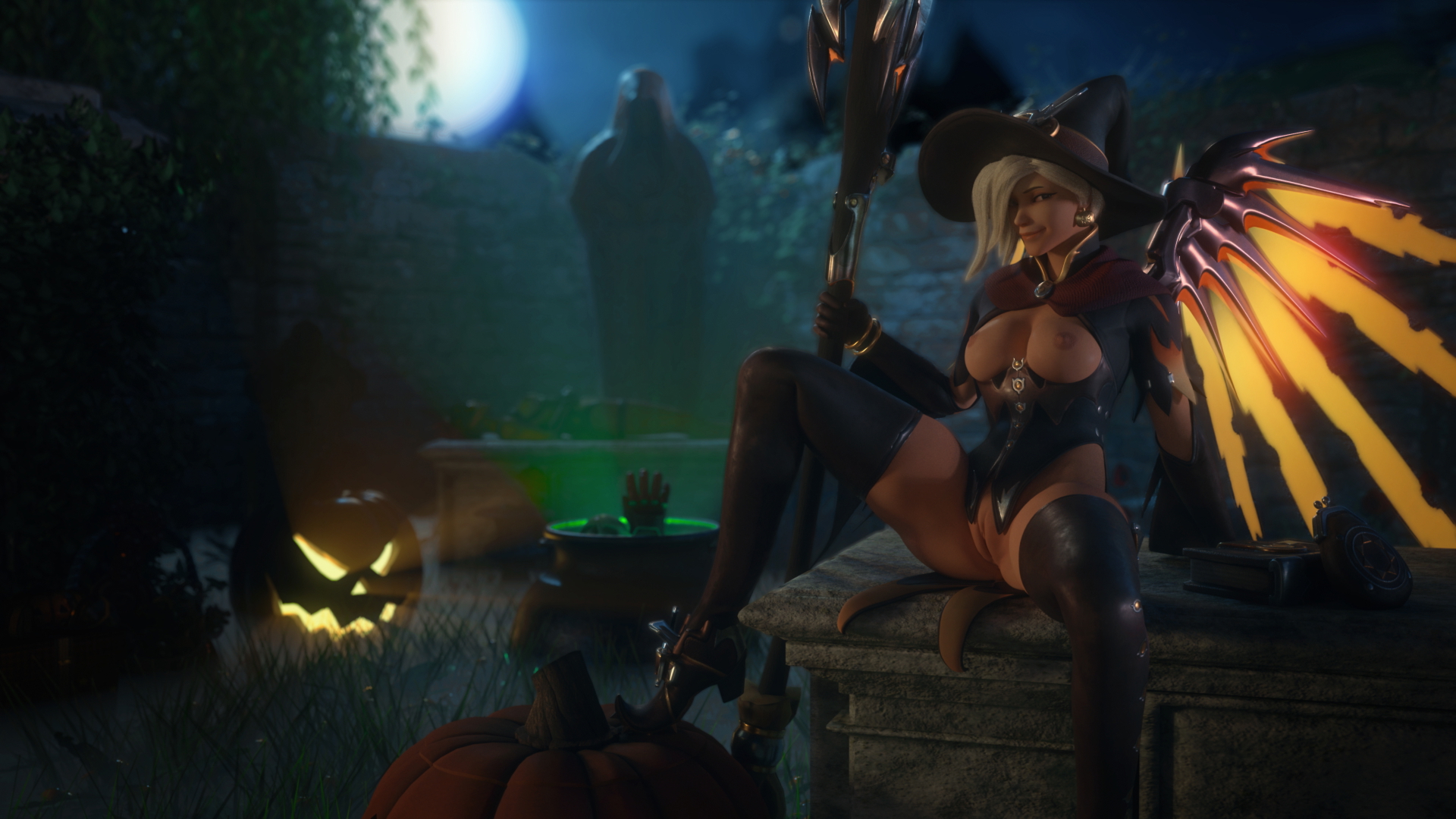 Halloween Mercy Overwatch Mercy 3d Porn Nude Naked Halloween Natural Boobs Natural Tits Pussy