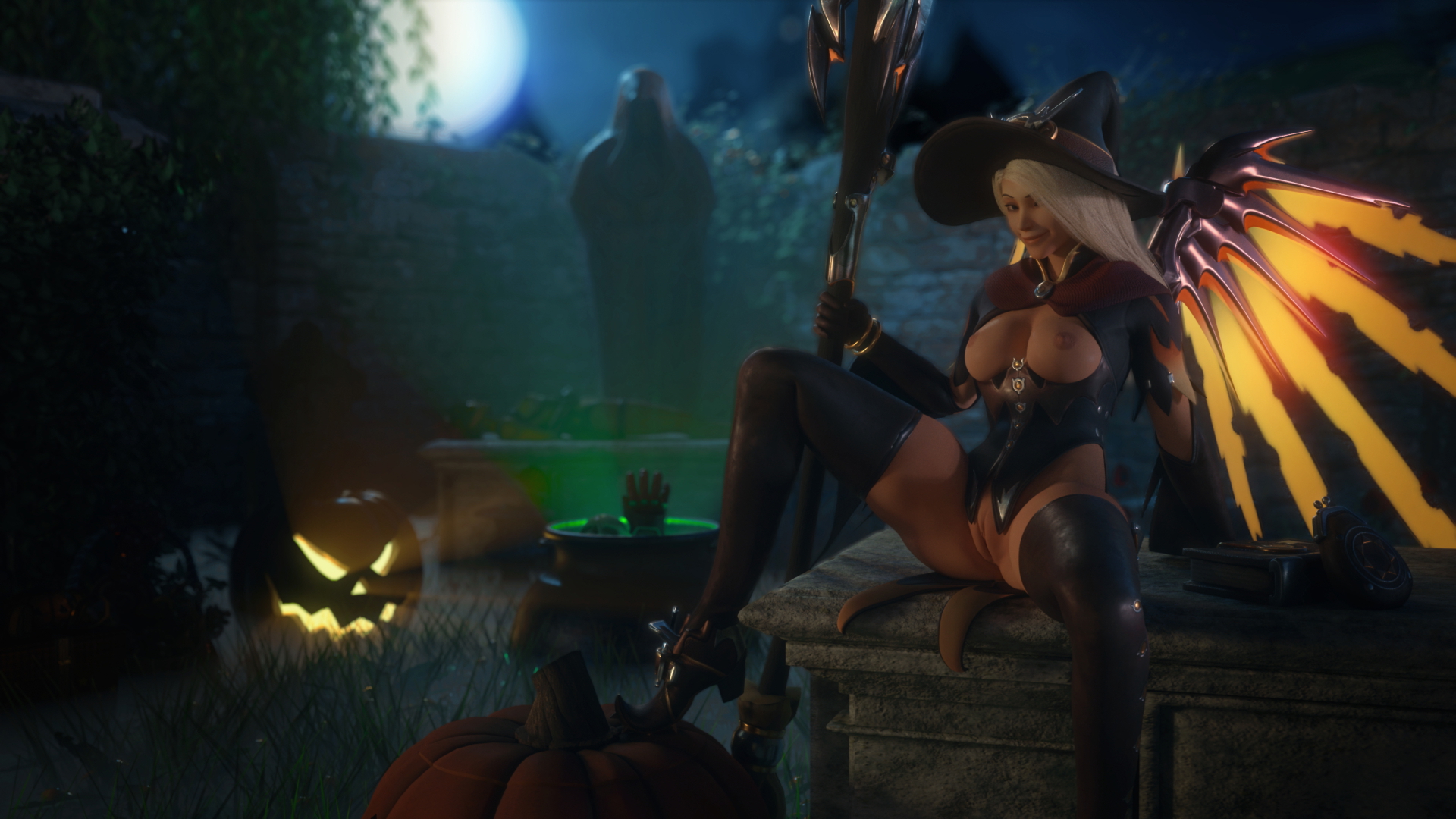 Halloween Mercy Overwatch Mercy 3d Porn Nude Naked Halloween Natural Boobs Natural Tits Pussy 2
