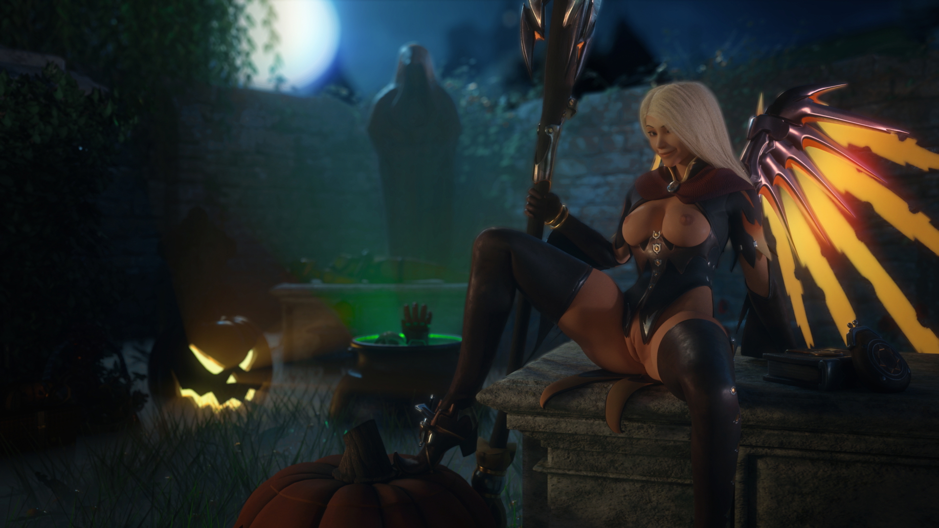 Halloween Mercy Overwatch Mercy 3d Porn Nude Naked Halloween Natural Boobs Natural Tits Pussy 4