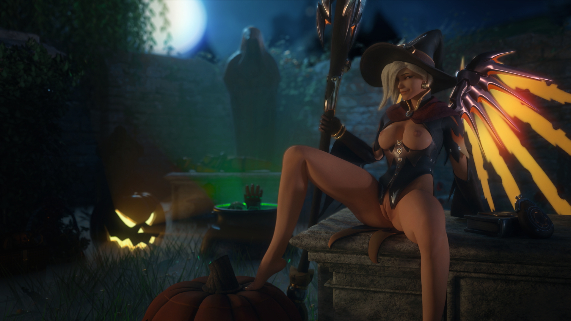 Halloween Mercy Overwatch Mercy 3d Porn Nude Naked Halloween Natural Boobs Natural Tits Pussy 8