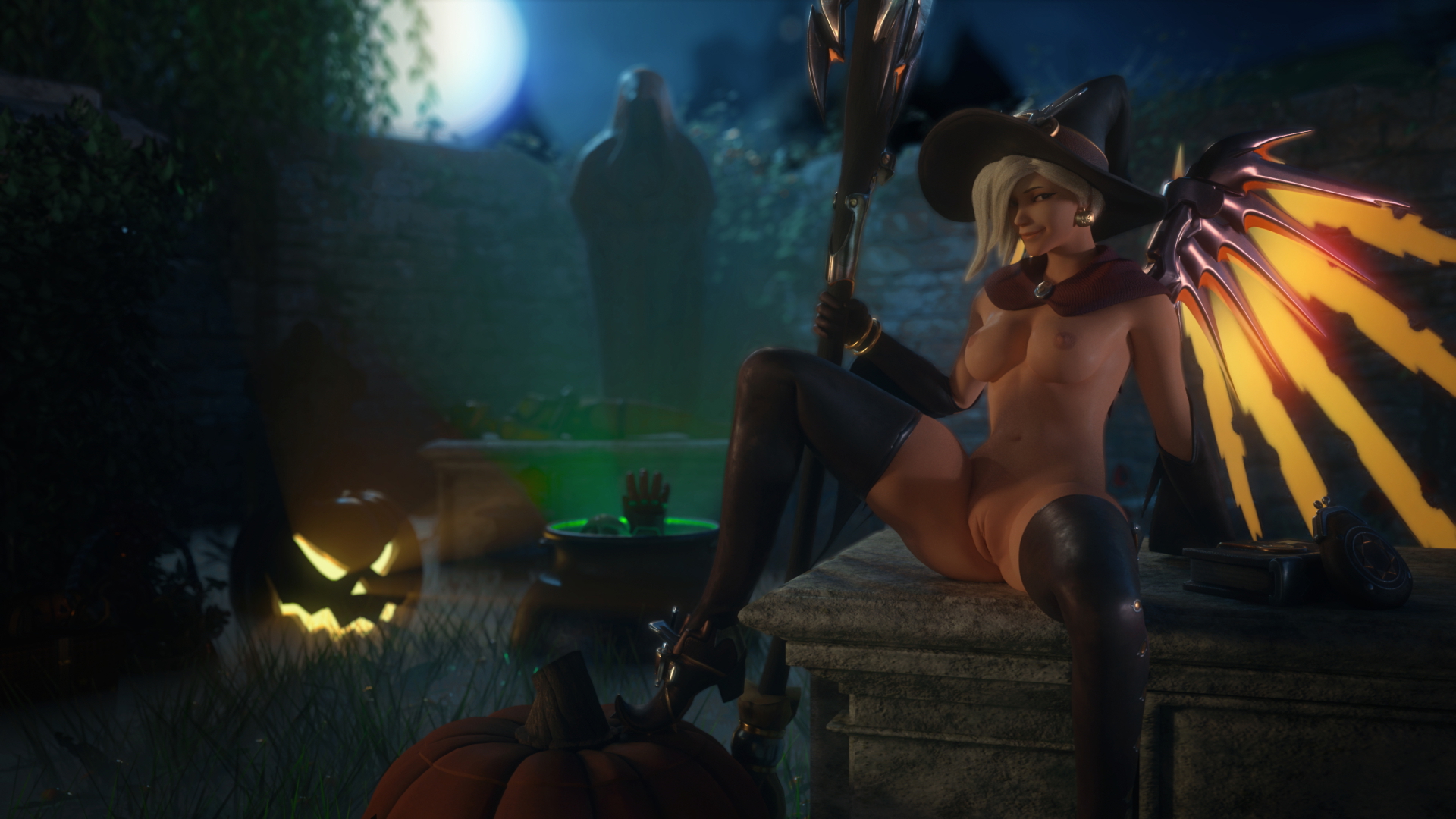 Halloween Mercy Overwatch Mercy 3d Porn Nude Naked Halloween Natural Boobs Natural Tits Pussy 9