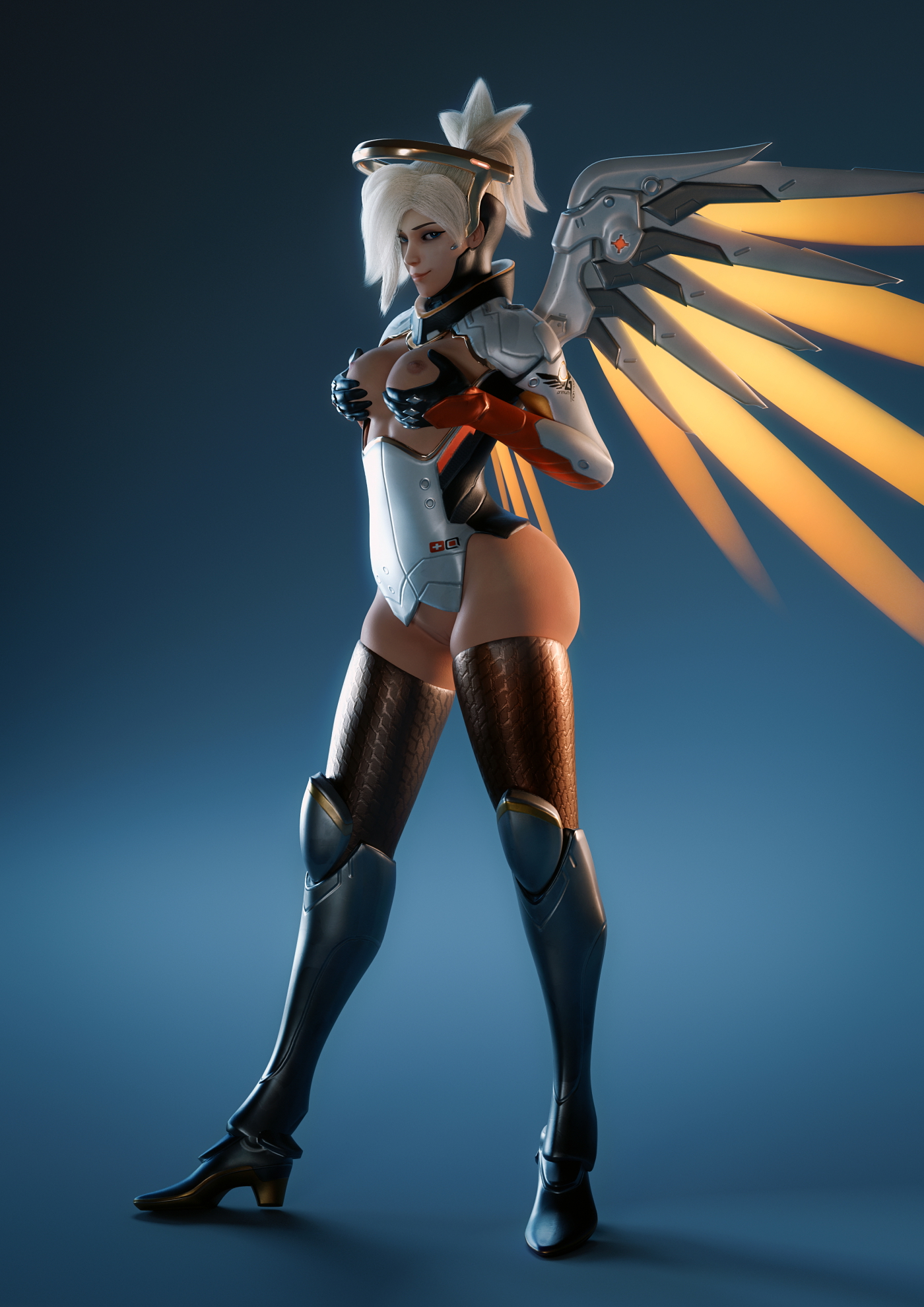 Mercy pinup Overwatch Mercy 3d Porn Pinup Sexy High Heels Lingerie Nude Half Naked Natural Boobs Natural Tits 3