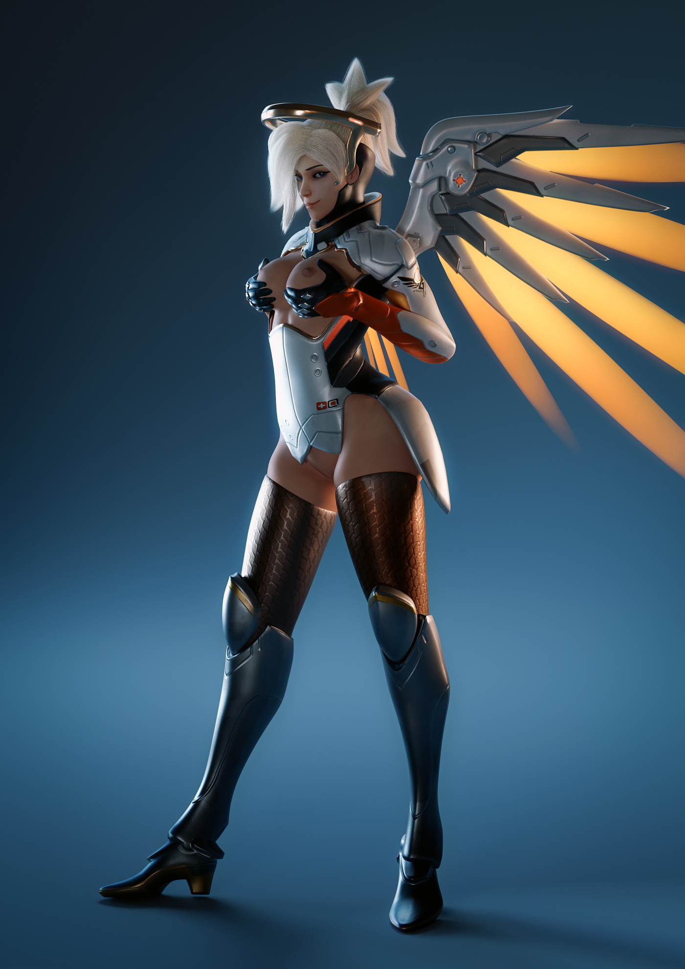 Mercy pinup Overwatch Mercy 3d Porn Pinup Sexy High Heels Lingerie Nude Half Naked Natural Boobs Natural Tits 4