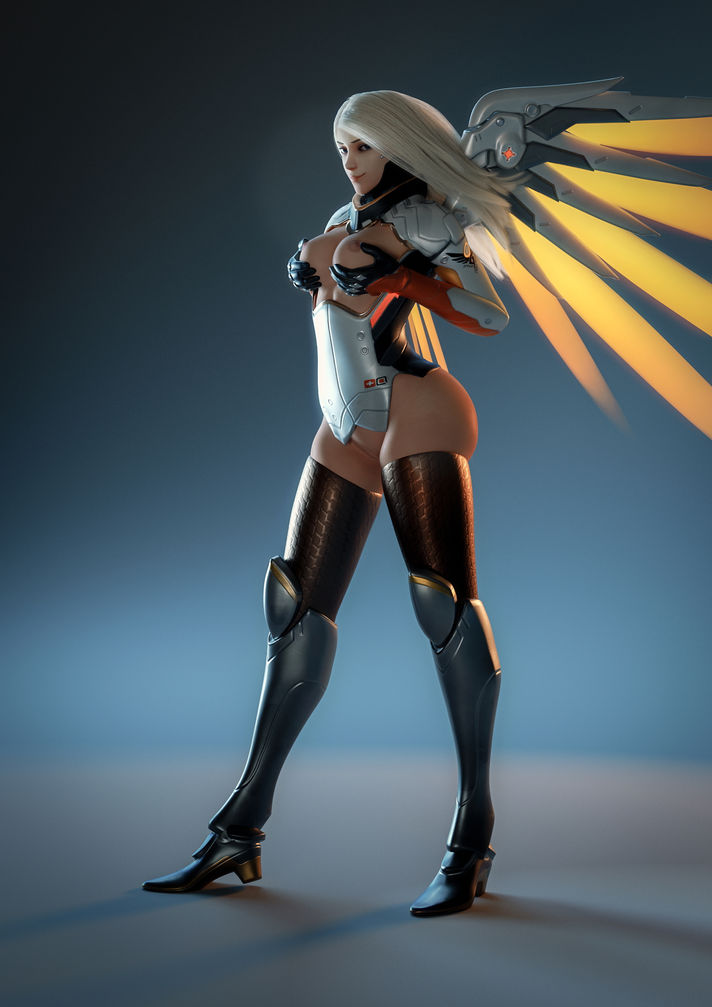 Mercy pinup Overwatch Mercy 3d Porn Pinup Sexy High Heels Lingerie Nude Half Naked Natural Boobs Natural Tits 7