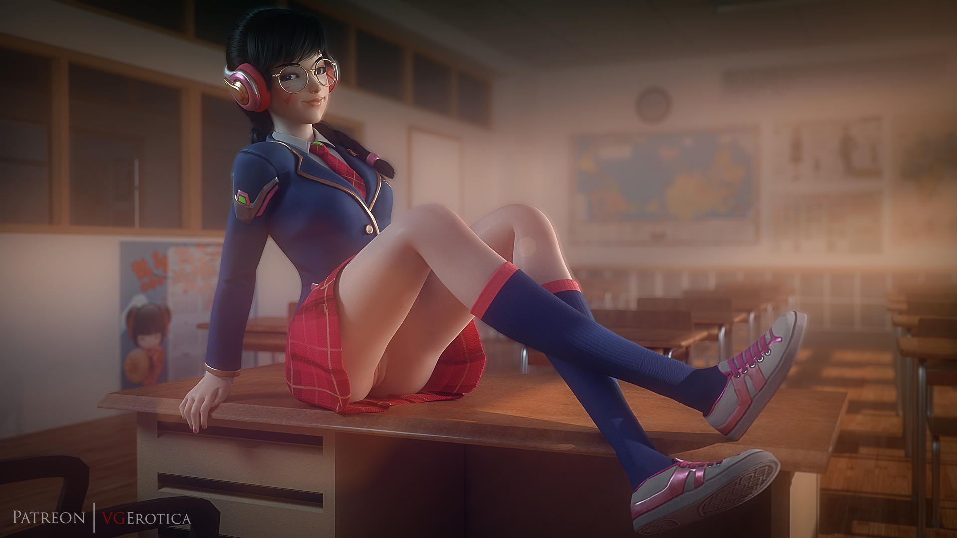Acadamey D.va Overwatch Dva (overwatch) 3d Porn Small Boobs Small Tits Small Breasts Natural Boobs Pussy Nude Naked School Uniform 2