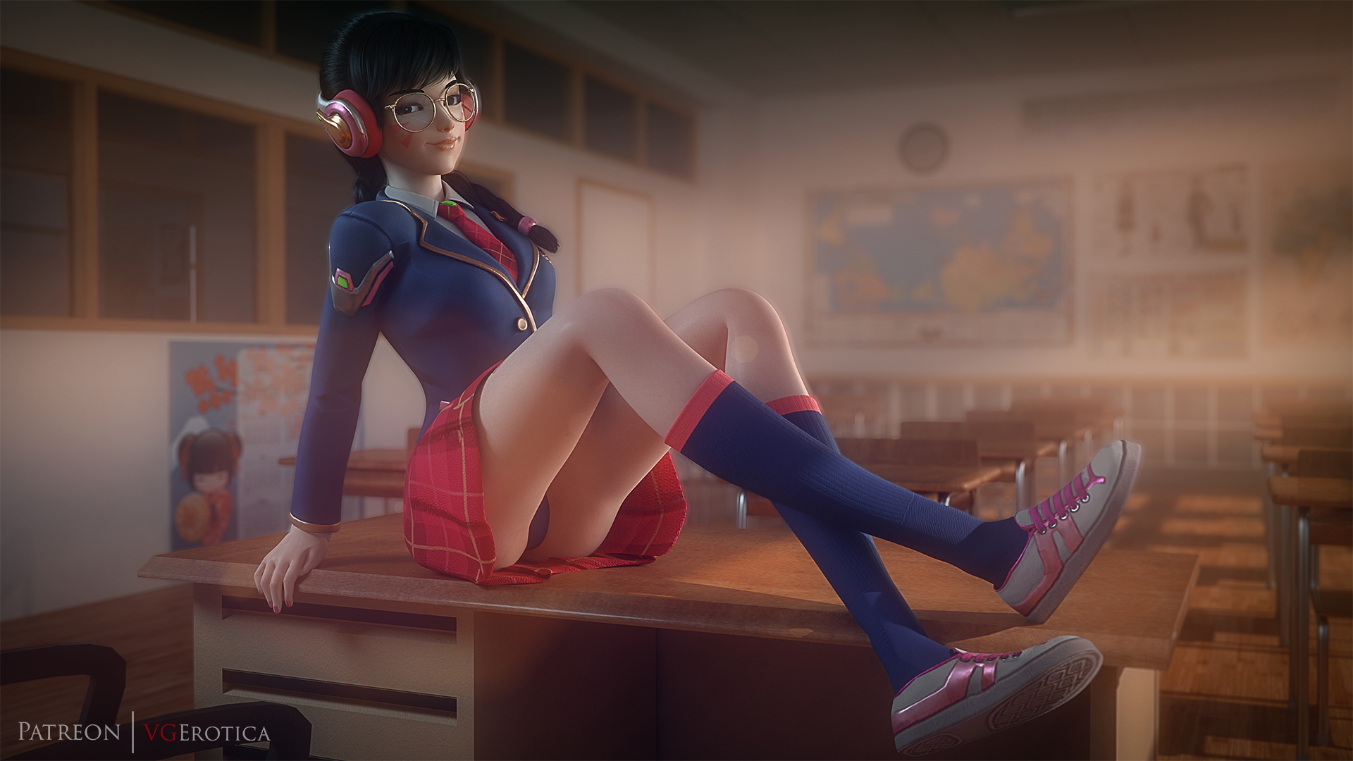 Acadamey D.va Overwatch Dva (overwatch) 3d Porn Small Boobs Small Tits Small Breasts Natural Boobs Pussy Nude Naked School Uniform 5