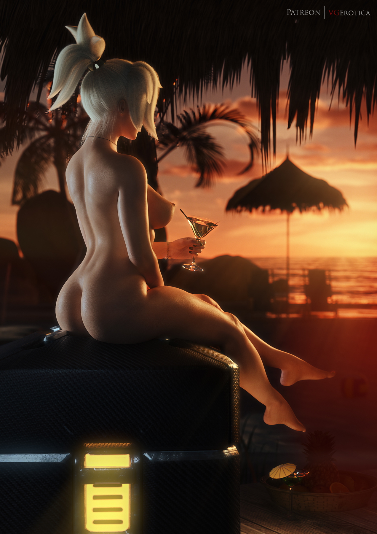 Summer Mercy archive cover Overwatch Mercy 3d Porn Nude Naked Sunset Beach Nipples Natural Boobs Natural Breast